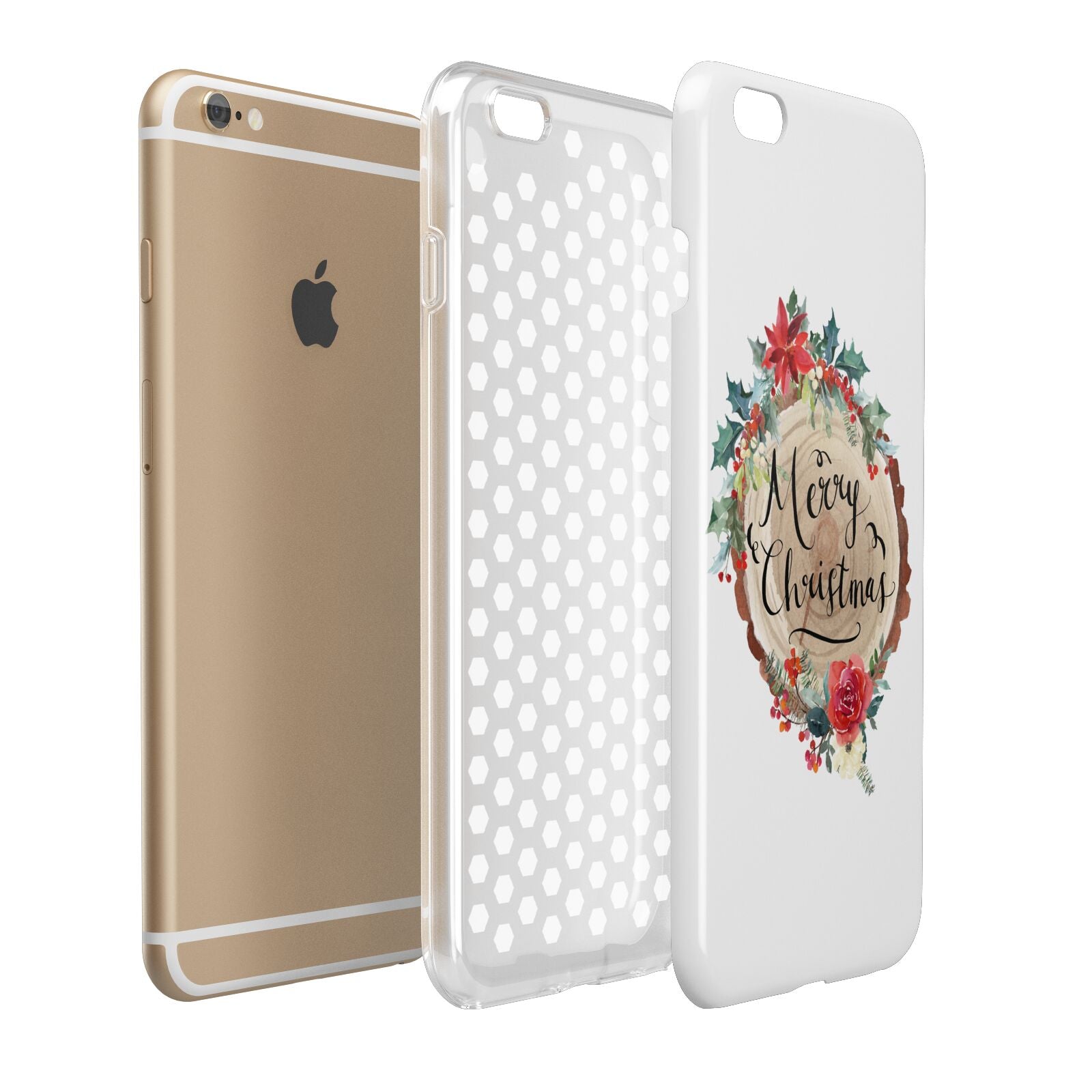 Merry Christmas Log Floral Apple iPhone 6 Plus 3D Tough Case Expand Detail Image
