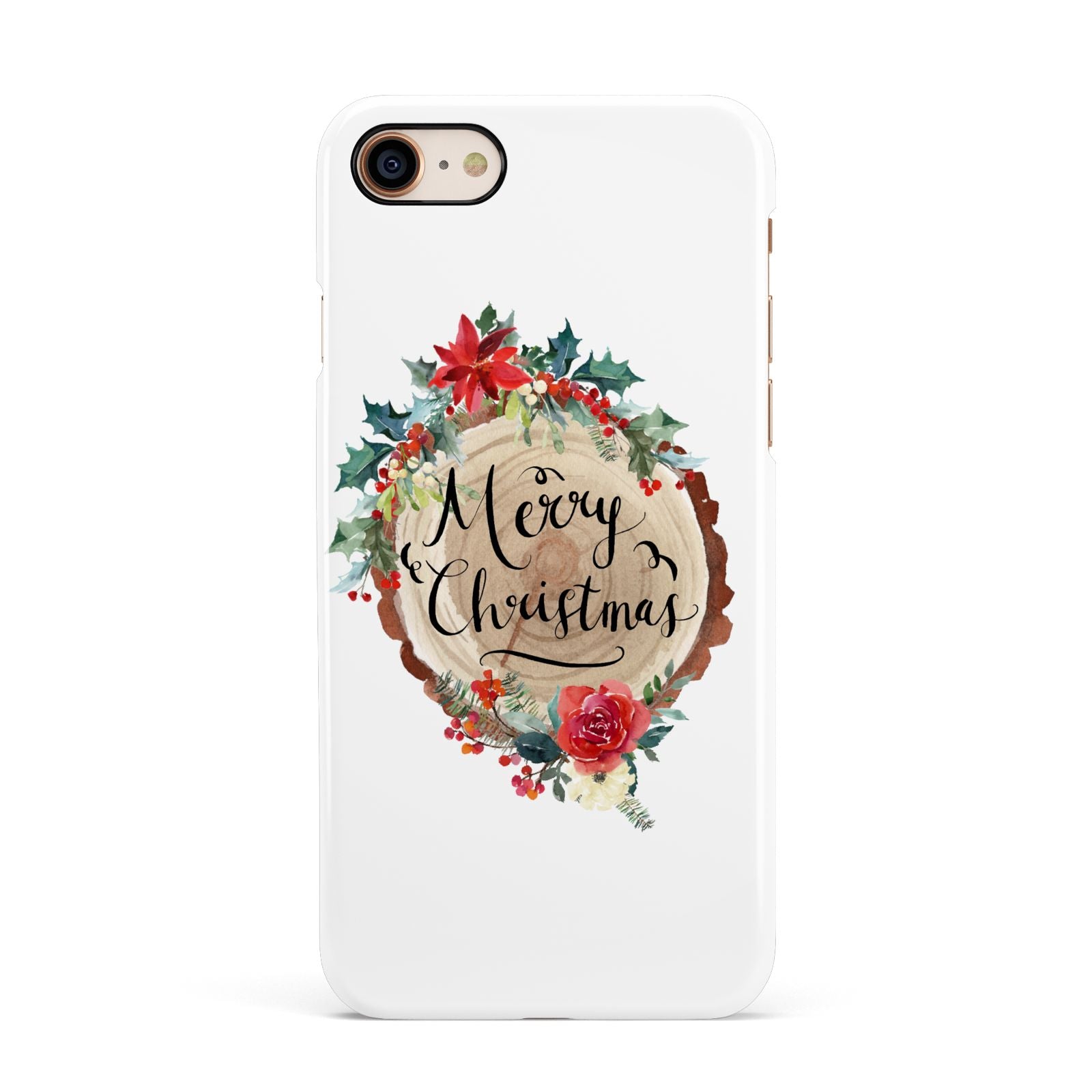 Merry Christmas Log Floral Apple iPhone 7 8 3D Snap Case