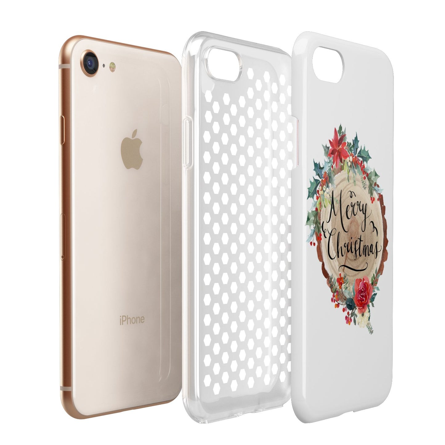 Merry Christmas Log Floral Apple iPhone 7 8 3D Tough Case Expanded View