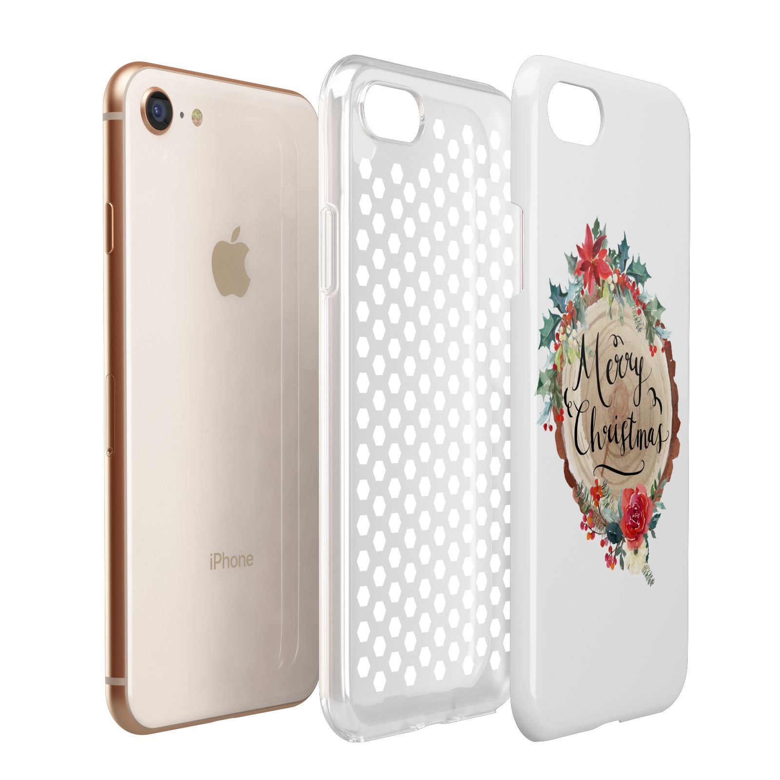 Merry Christmas Log Floral Apple iPhone 7 8 3D Tough Case Expanded View