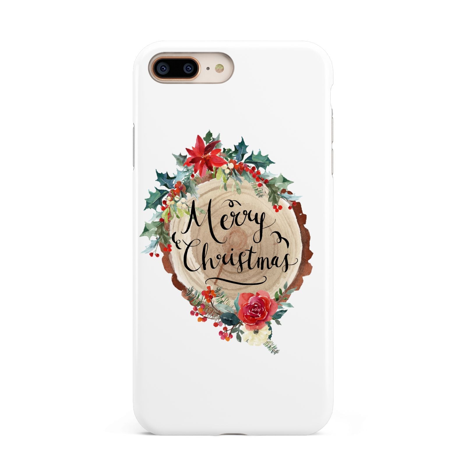 Merry Christmas Log Floral Apple iPhone 7 8 Plus 3D Tough Case