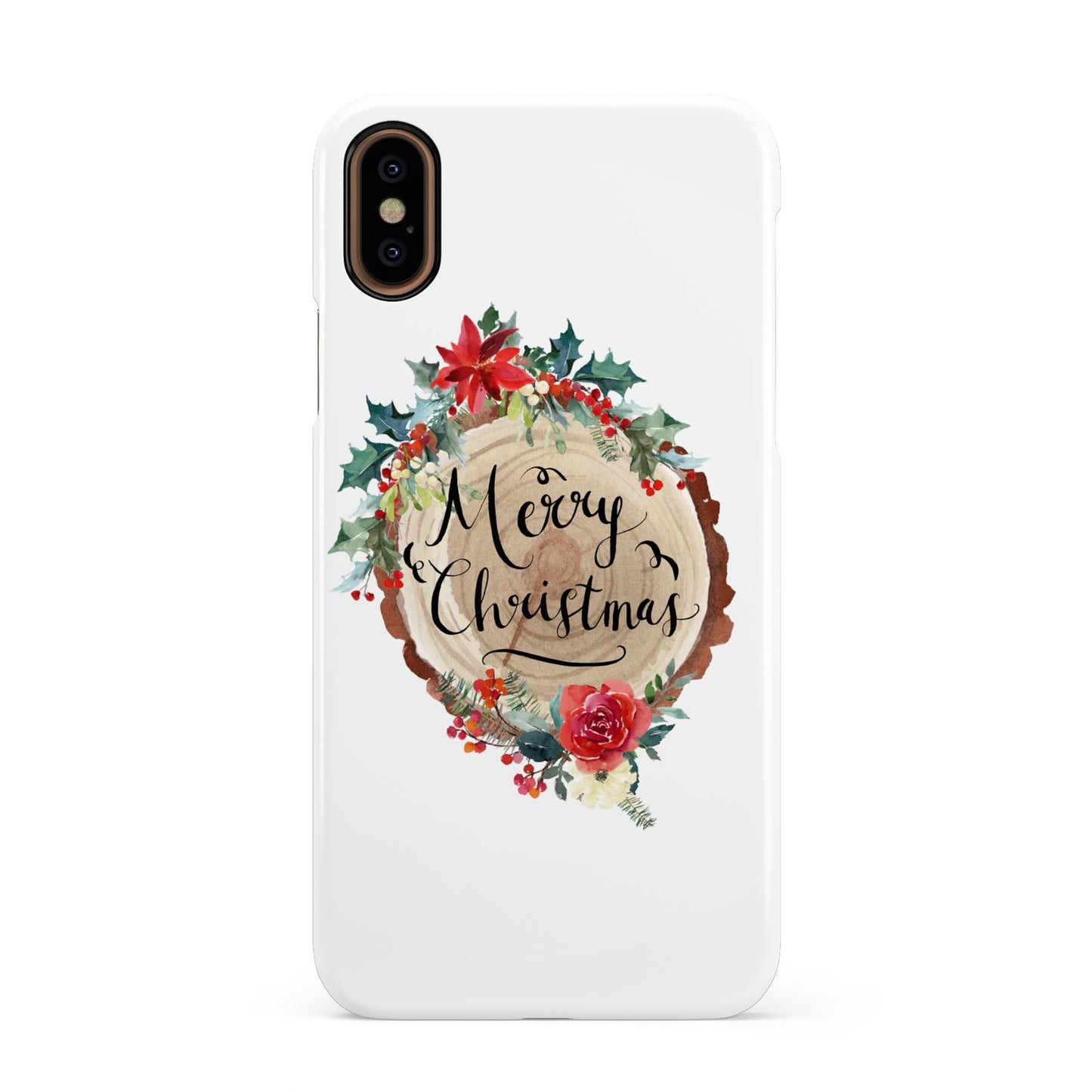 Merry Christmas Log Floral Apple iPhone XS 3D Snap Case