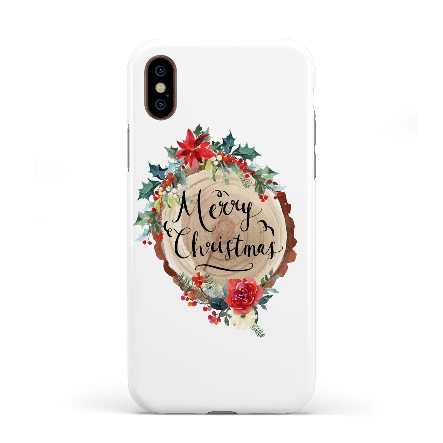 Merry Christmas Log Floral Apple iPhone XS 3D Tough