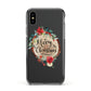 Merry Christmas Log Floral Apple iPhone Xs Impact Case Black Edge on Black Phone