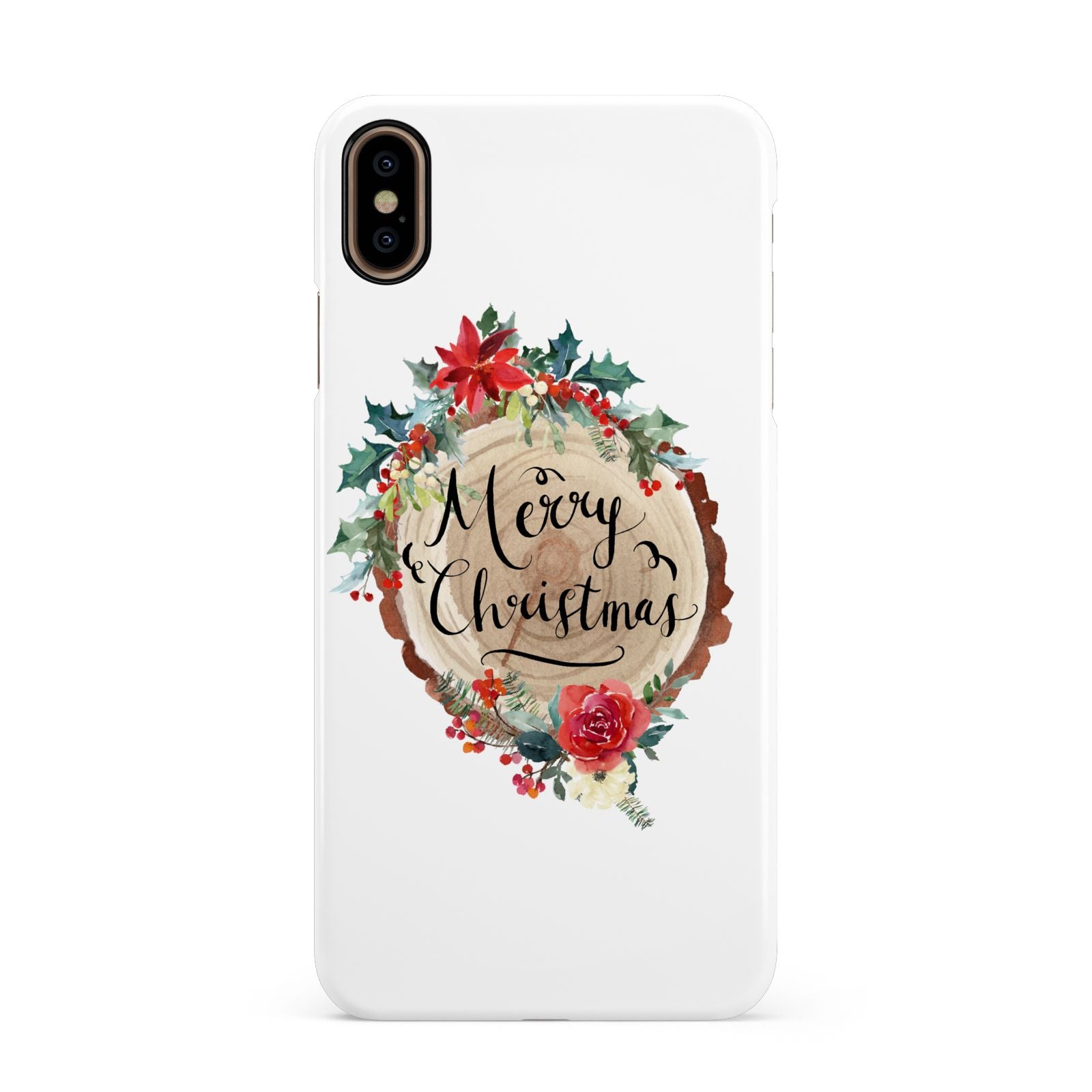 Merry Christmas Log Floral Apple iPhone Xs Max 3D Snap Case