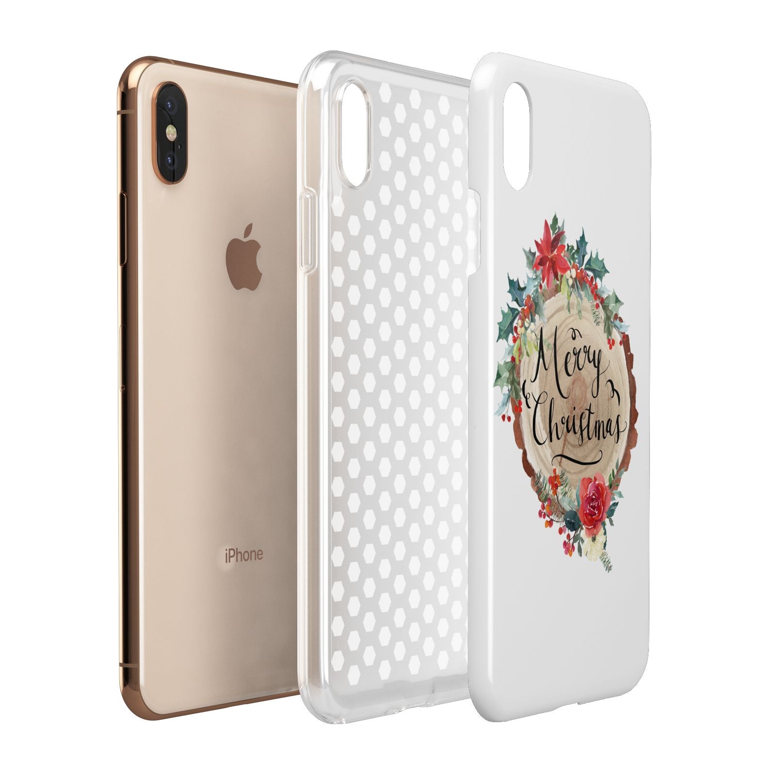 Merry Christmas Log Floral Apple iPhone Xs Max 3D Tough Case Expanded View