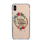 Merry Christmas Log Floral Apple iPhone Xs Max Impact Case Black Edge on Gold Phone
