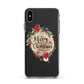 Merry Christmas Log Floral Apple iPhone Xs Max Impact Case White Edge on Black Phone