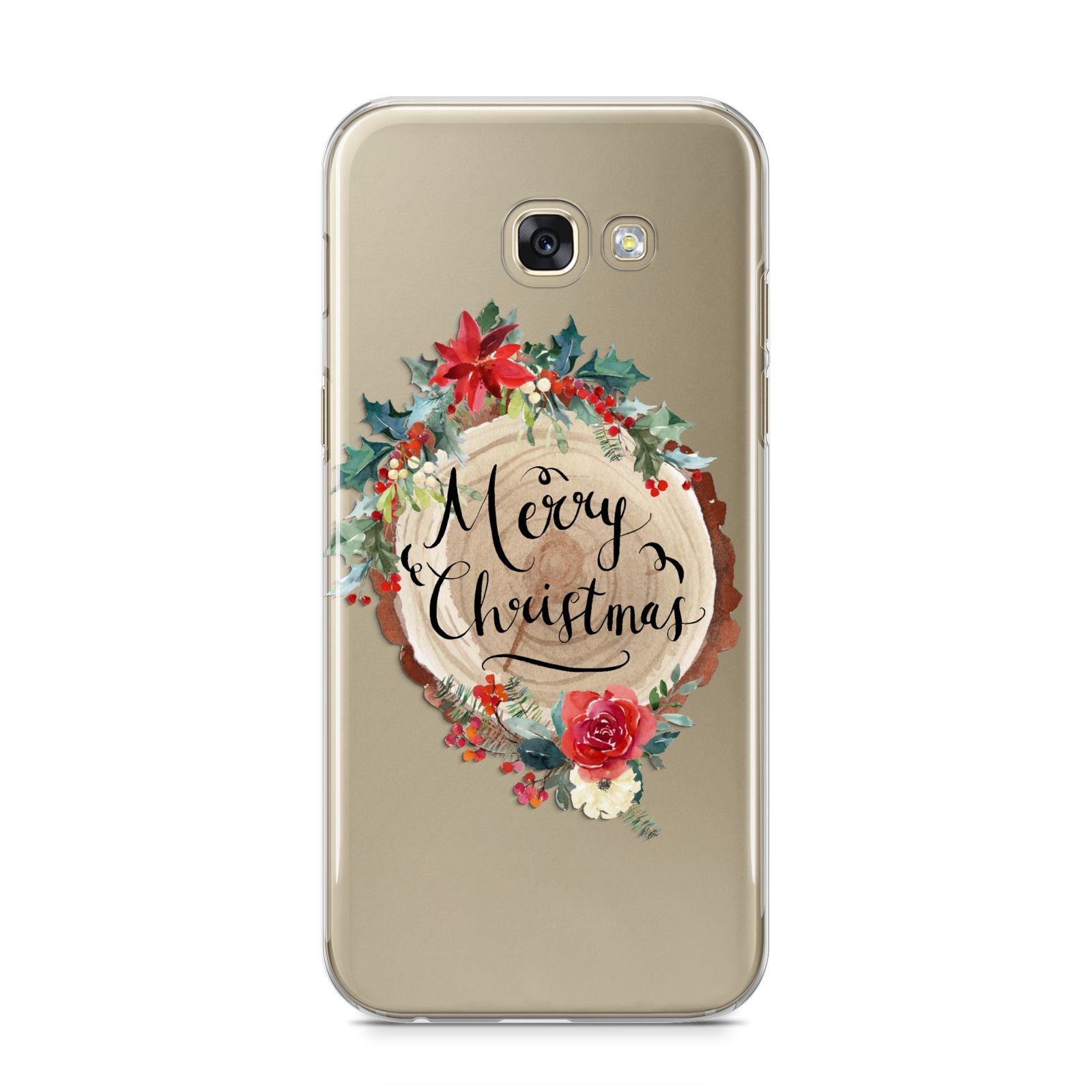 Merry Christmas Log Floral Samsung Galaxy A5 2017 Case on gold phone