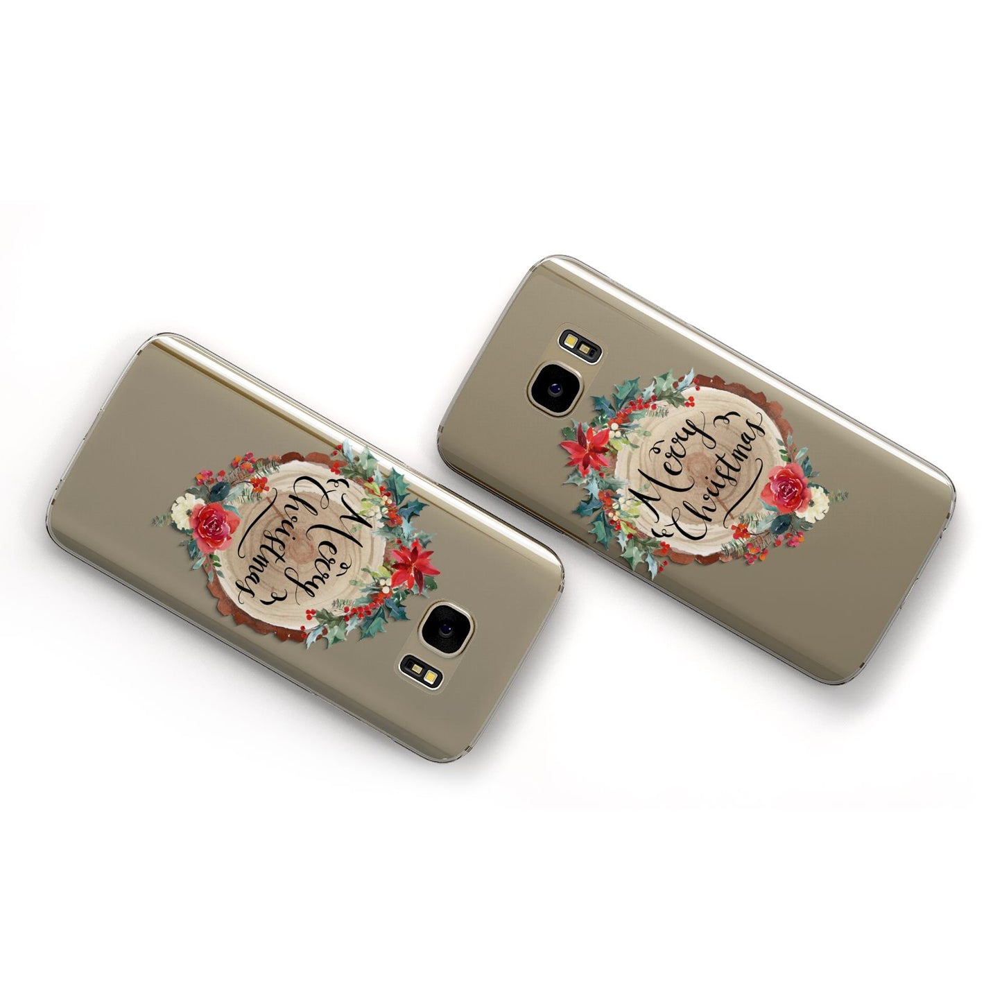 Merry Christmas Log Floral Samsung Galaxy Case Flat Overview
