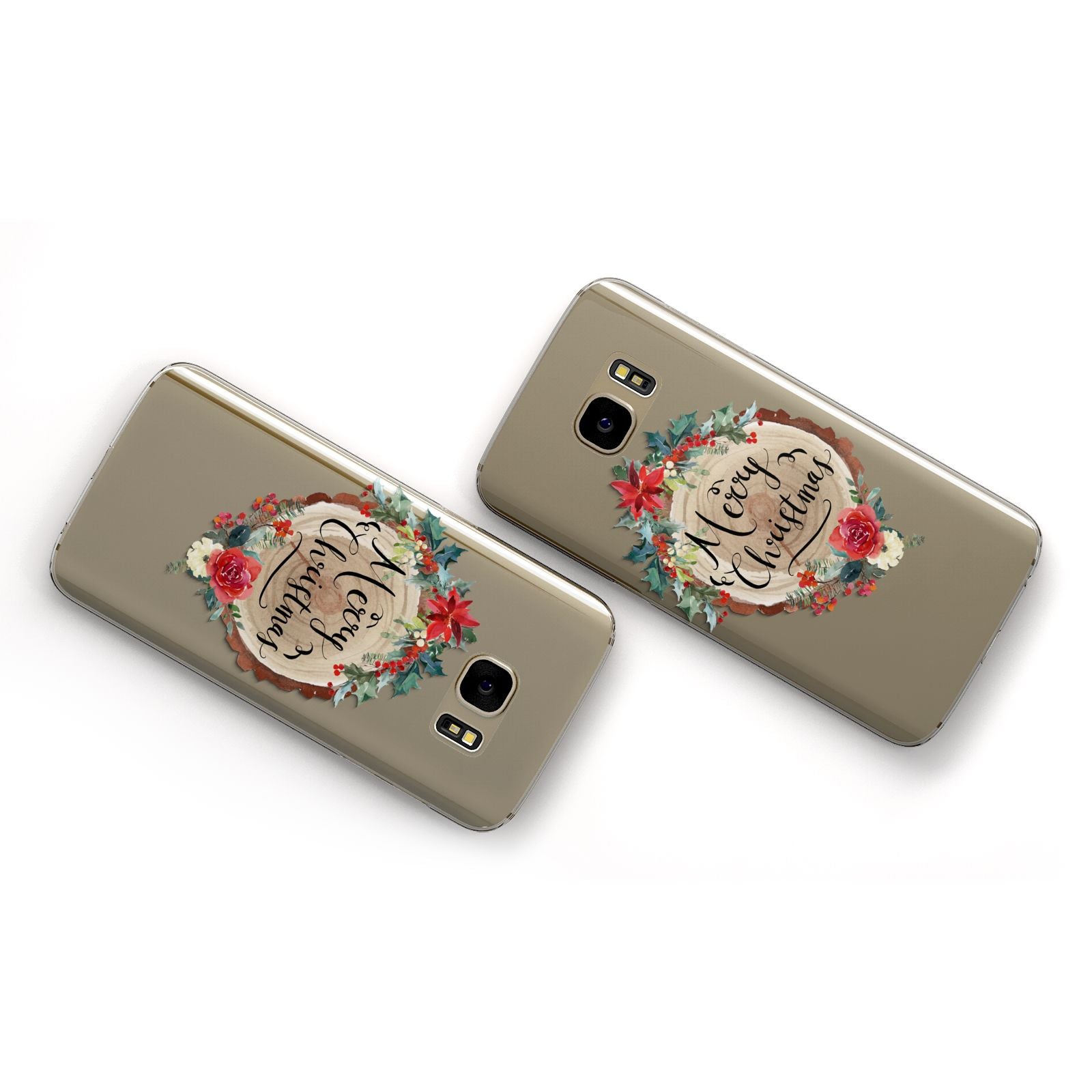 Merry Christmas Log Floral Samsung Galaxy Case Flat Overview