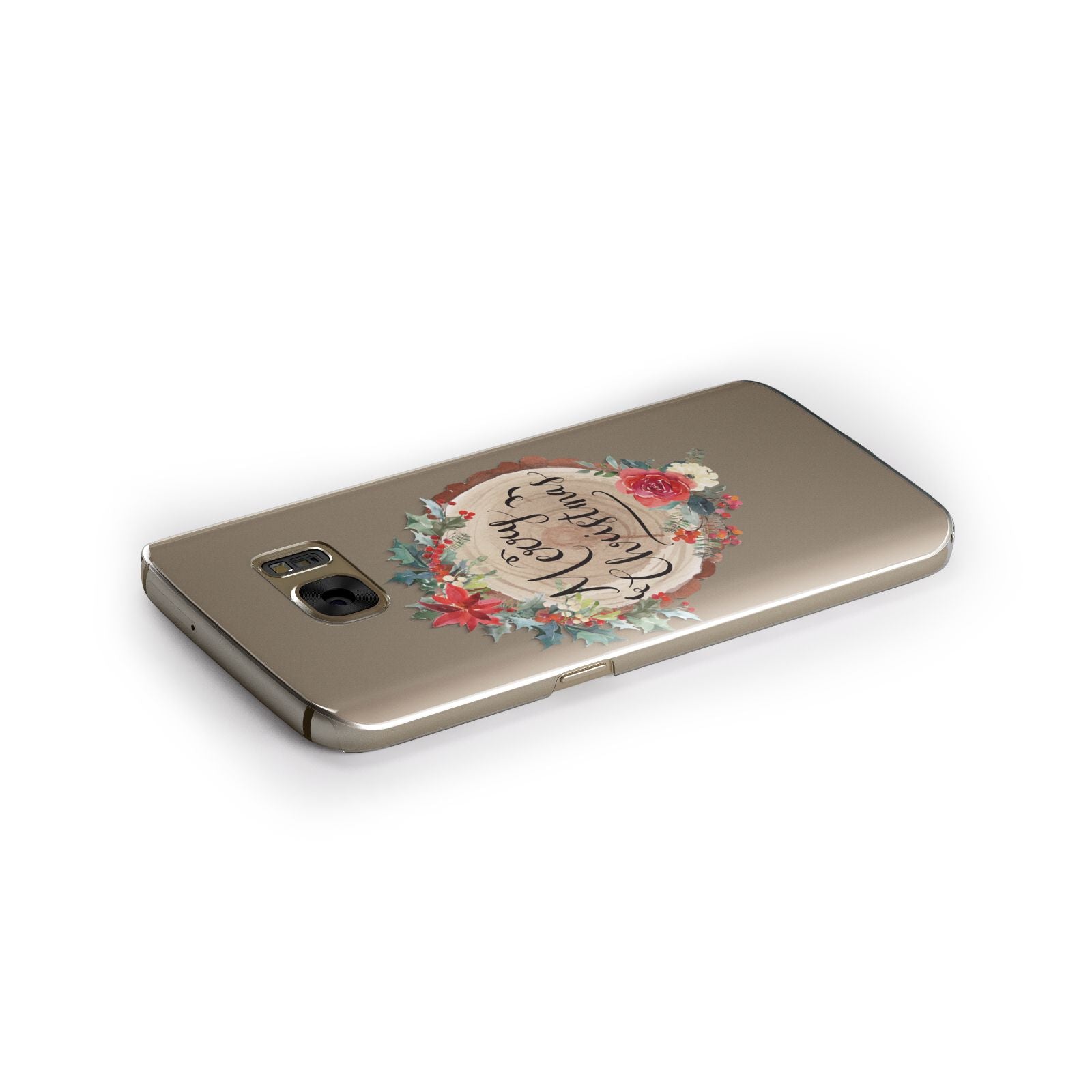 Merry Christmas Log Floral Samsung Galaxy Case Side Close Up