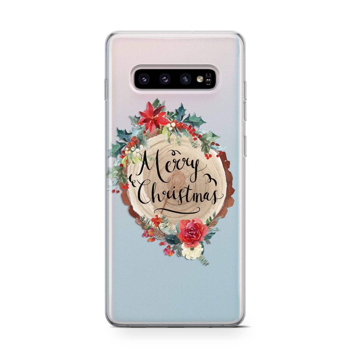 Merry Christmas Log Floral Samsung Galaxy S10 Case