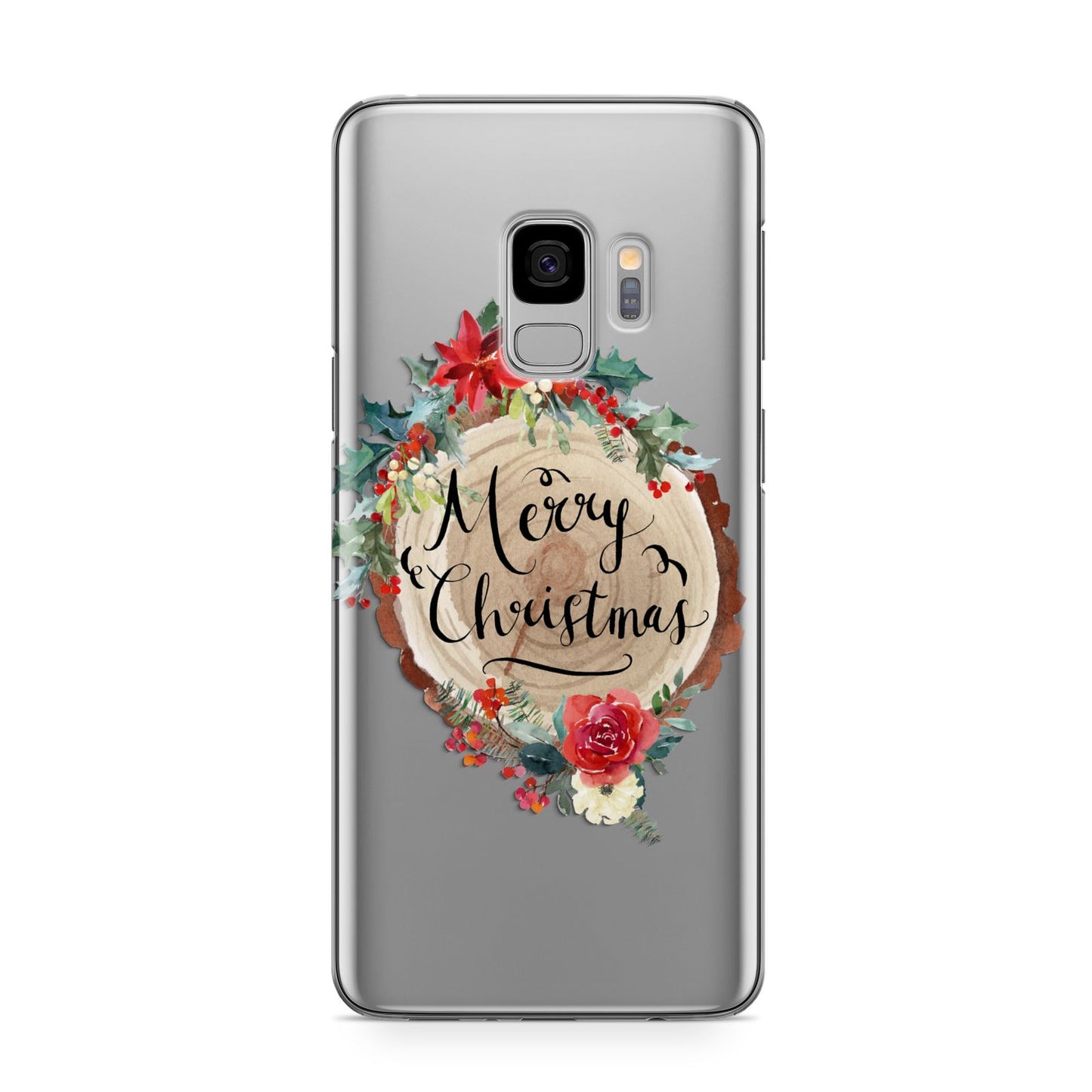 Merry Christmas Log Floral Samsung Galaxy S9 Case