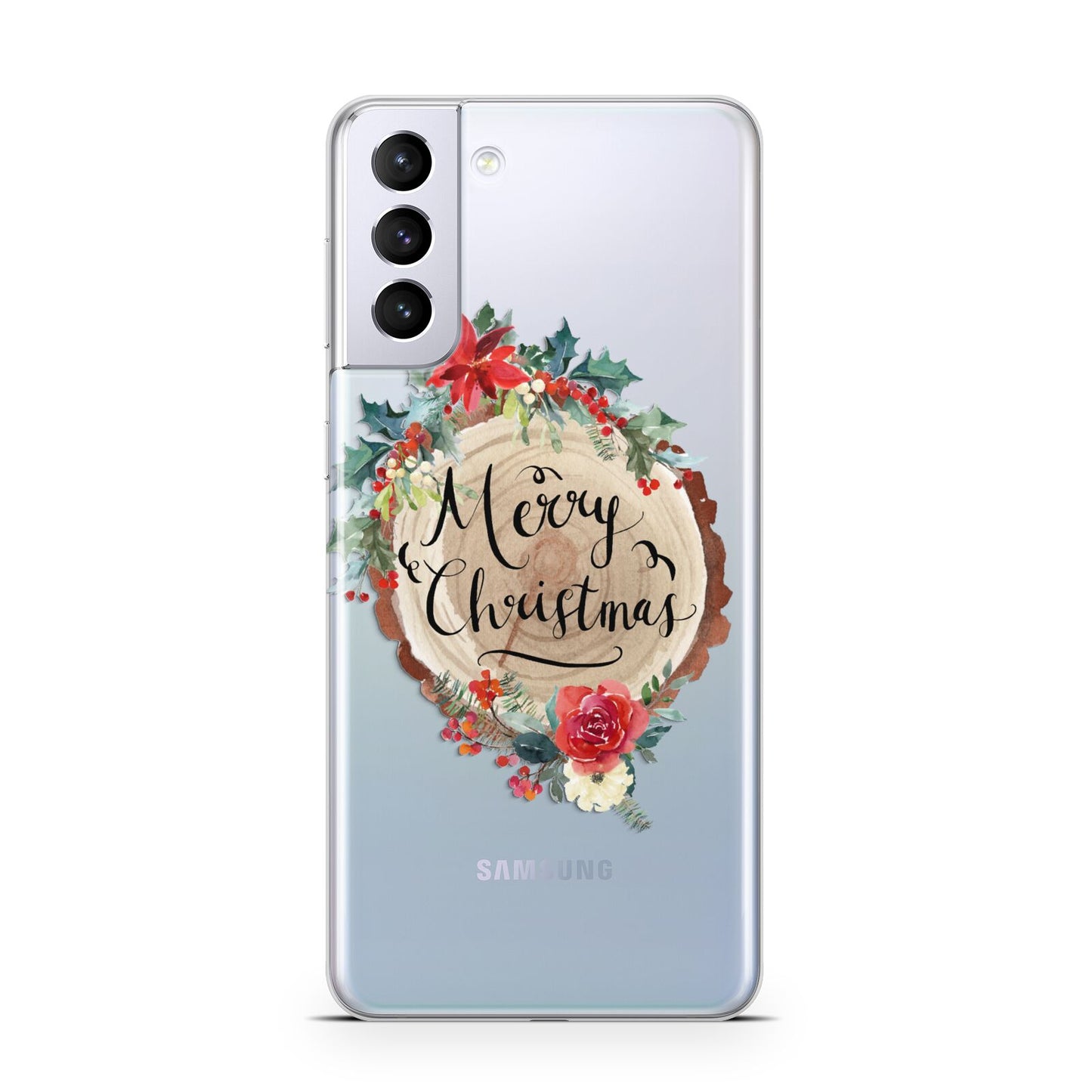 Merry Christmas Log Floral Samsung S21 Plus Phone Case