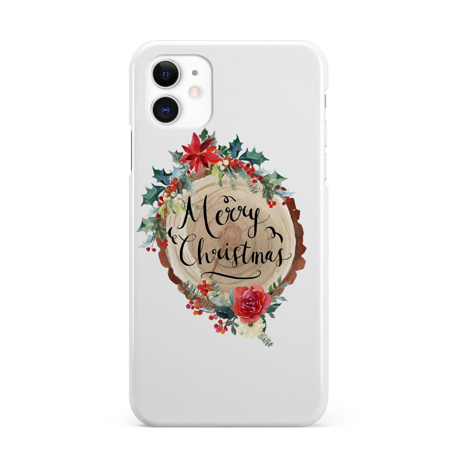 Merry Christmas Log Floral iPhone 11 3D Snap Case