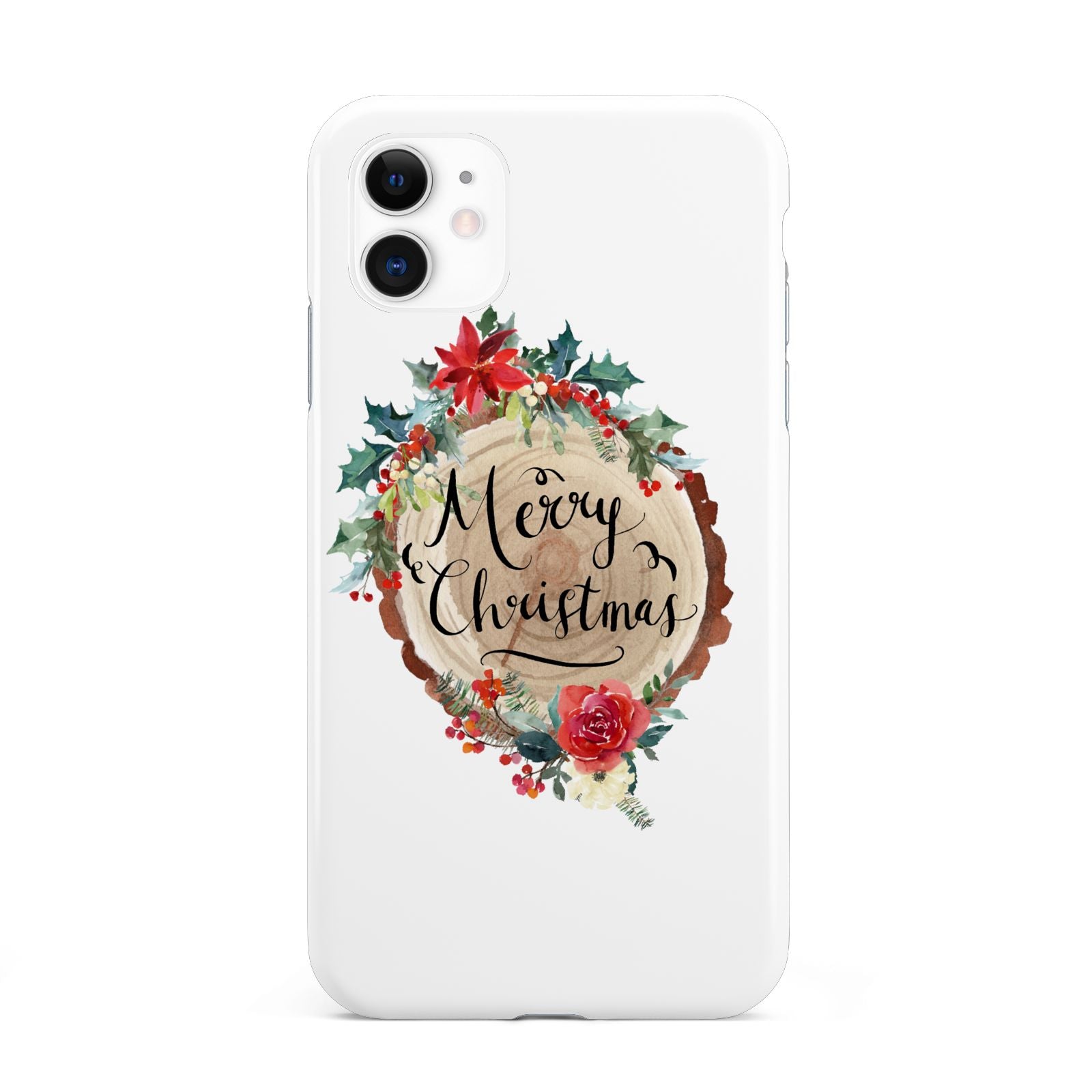 Merry Christmas Log Floral iPhone 11 3D Tough Case