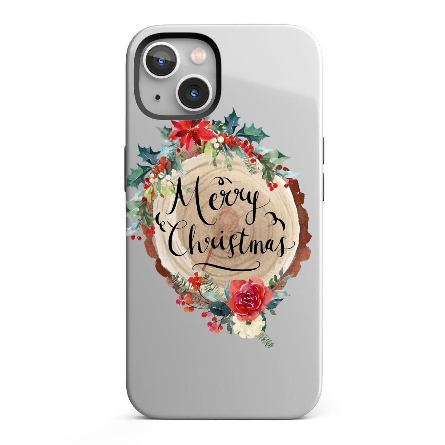 Merry Christmas Log Floral iPhone 13 Full Wrap 3D Tough Case