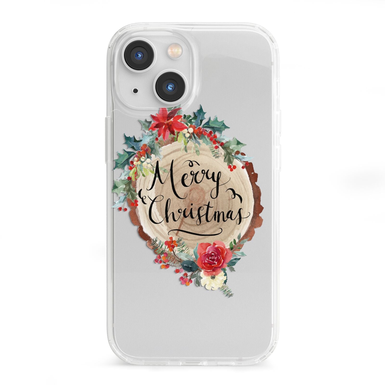 Merry Christmas Log Floral iPhone 13 Mini Clear Bumper Case