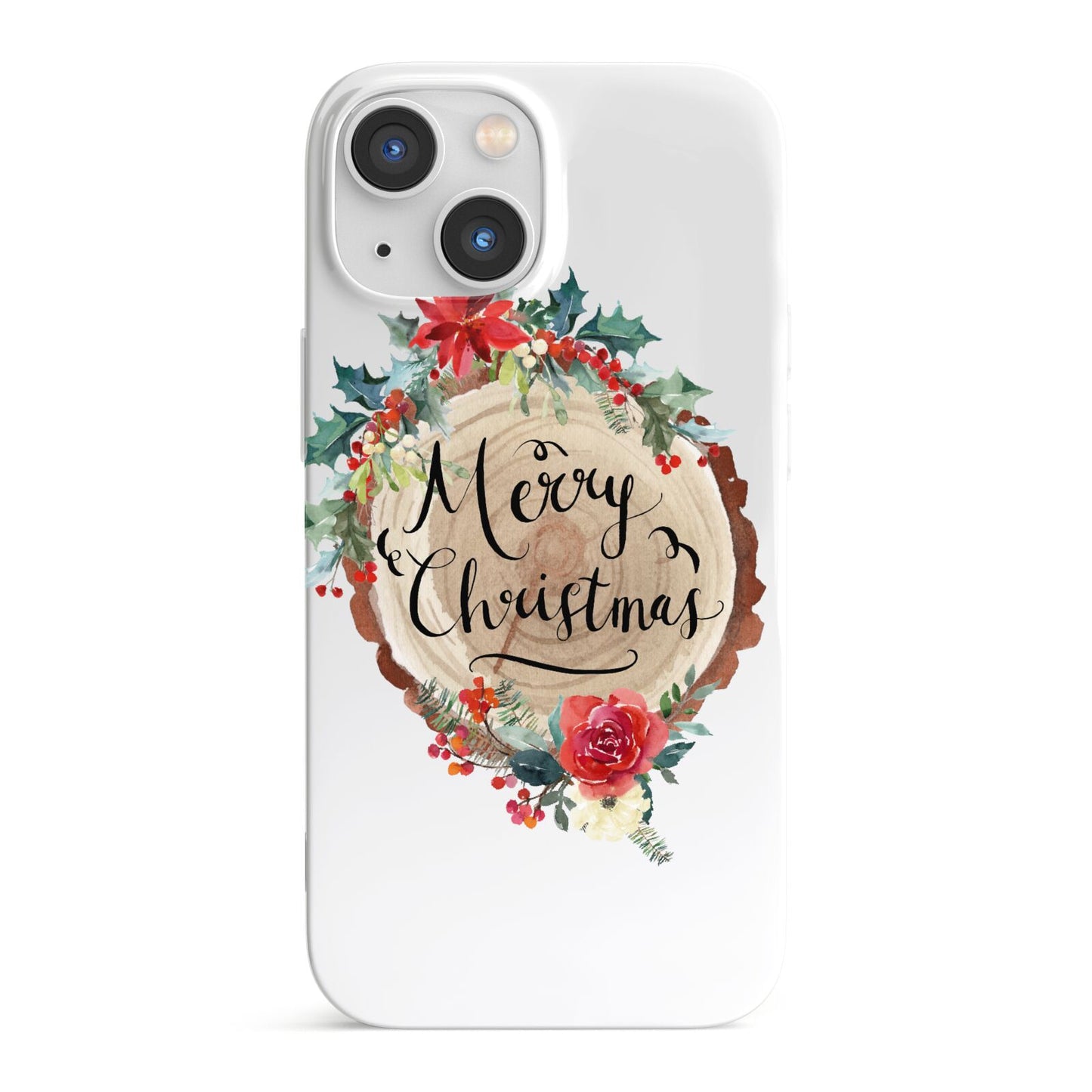 Merry Christmas Log Floral iPhone 13 Mini Full Wrap 3D Snap Case
