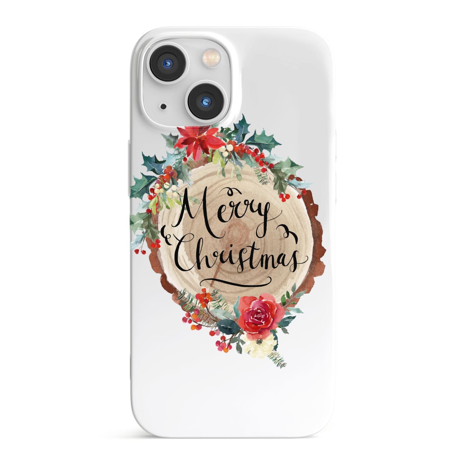 Merry Christmas Log Floral iPhone 13 Mini Full Wrap 3D Snap Case