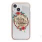Merry Christmas Log Floral iPhone 13 Mini TPU Impact Case with Pink Edges
