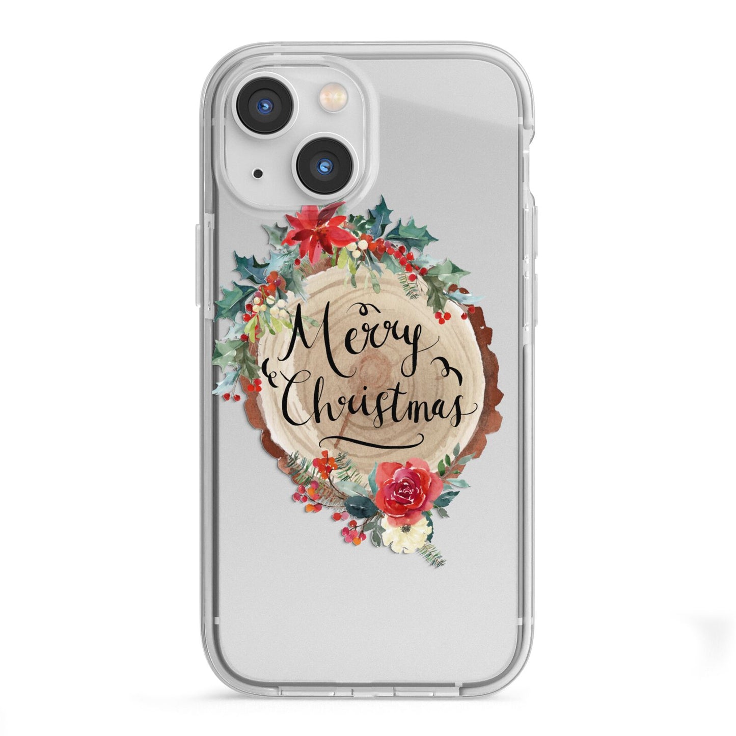 Merry Christmas Log Floral iPhone 13 Mini TPU Impact Case with White Edges