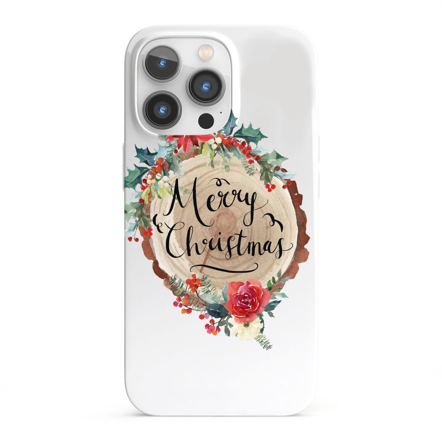 Merry Christmas Log Floral iPhone 13 Pro Full Wrap 3D Snap Case