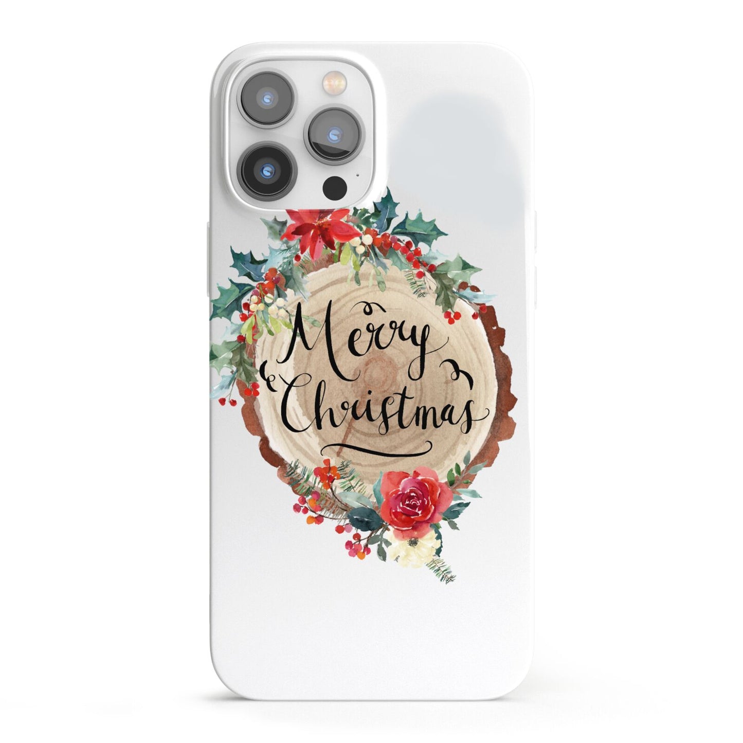 Merry Christmas Log Floral iPhone 13 Pro Max Full Wrap 3D Snap Case