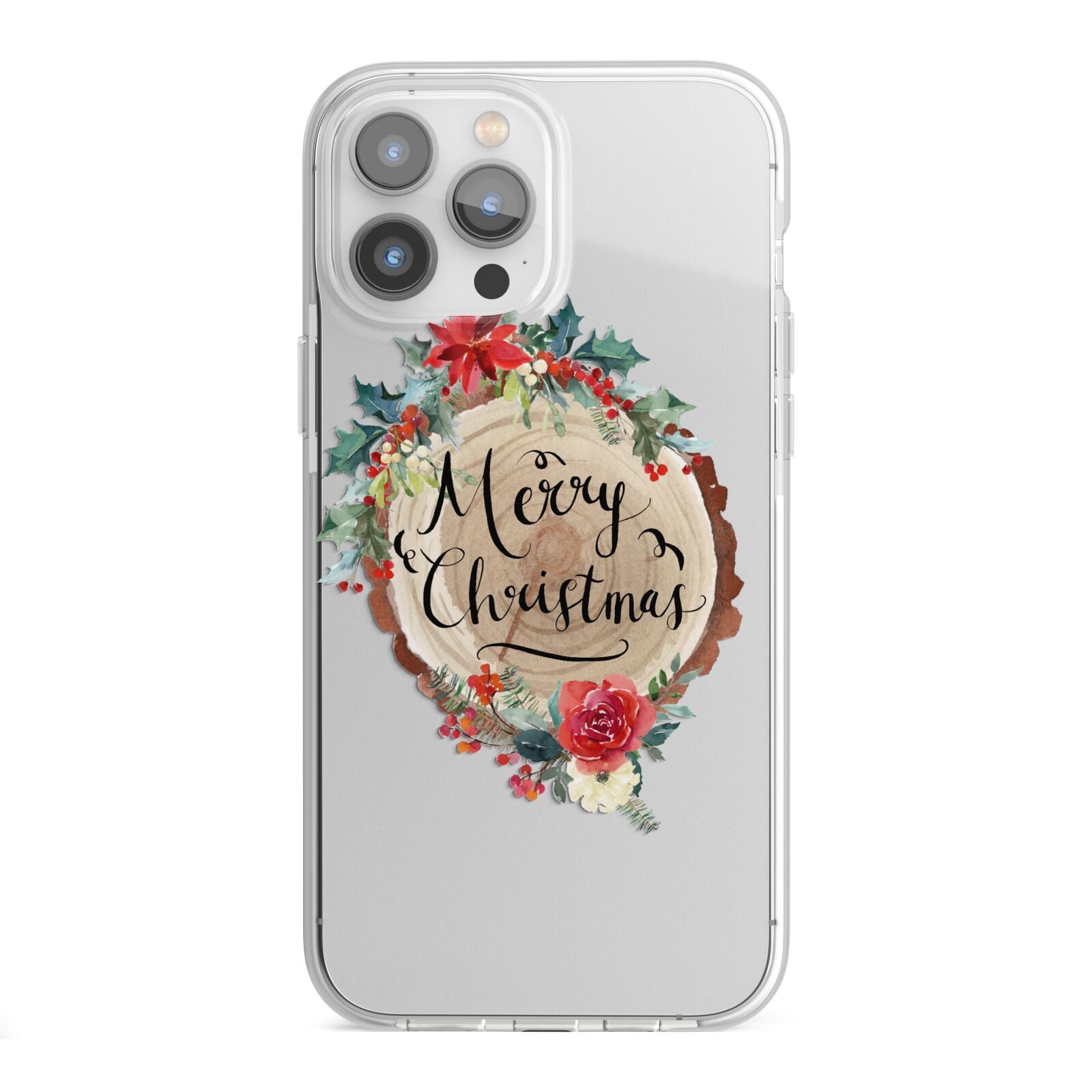 Merry Christmas Log Floral iPhone 13 Pro Max TPU Impact Case with White Edges