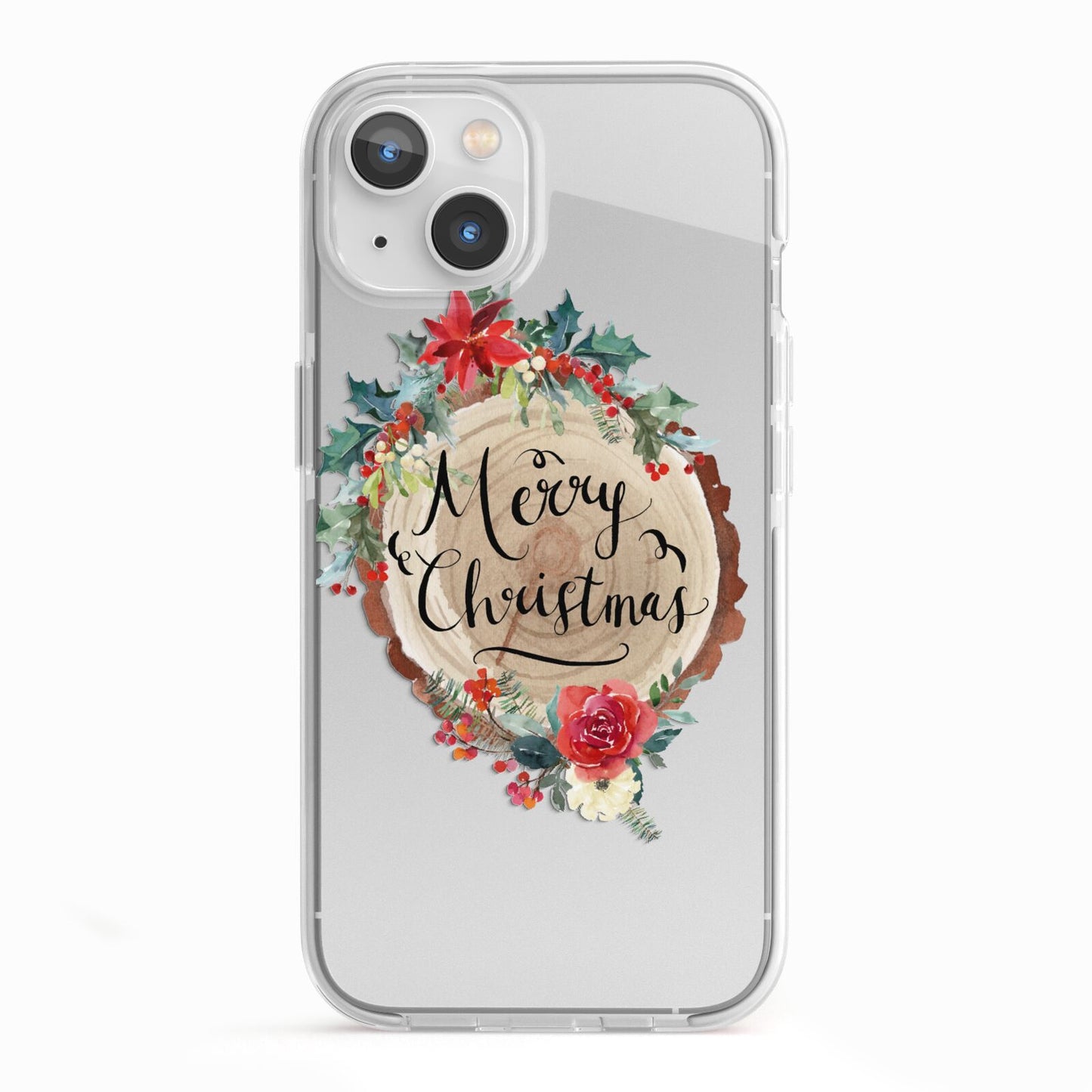 Merry Christmas Log Floral iPhone 13 TPU Impact Case with White Edges