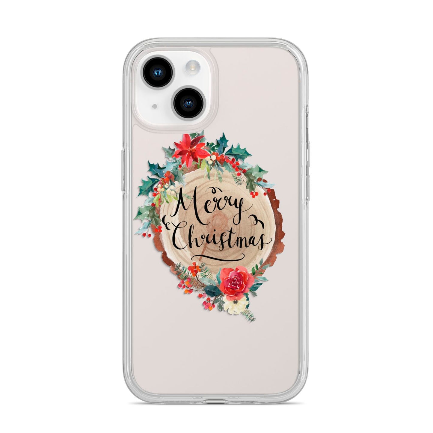 Merry Christmas Log Floral iPhone 14 Clear Tough Case Starlight