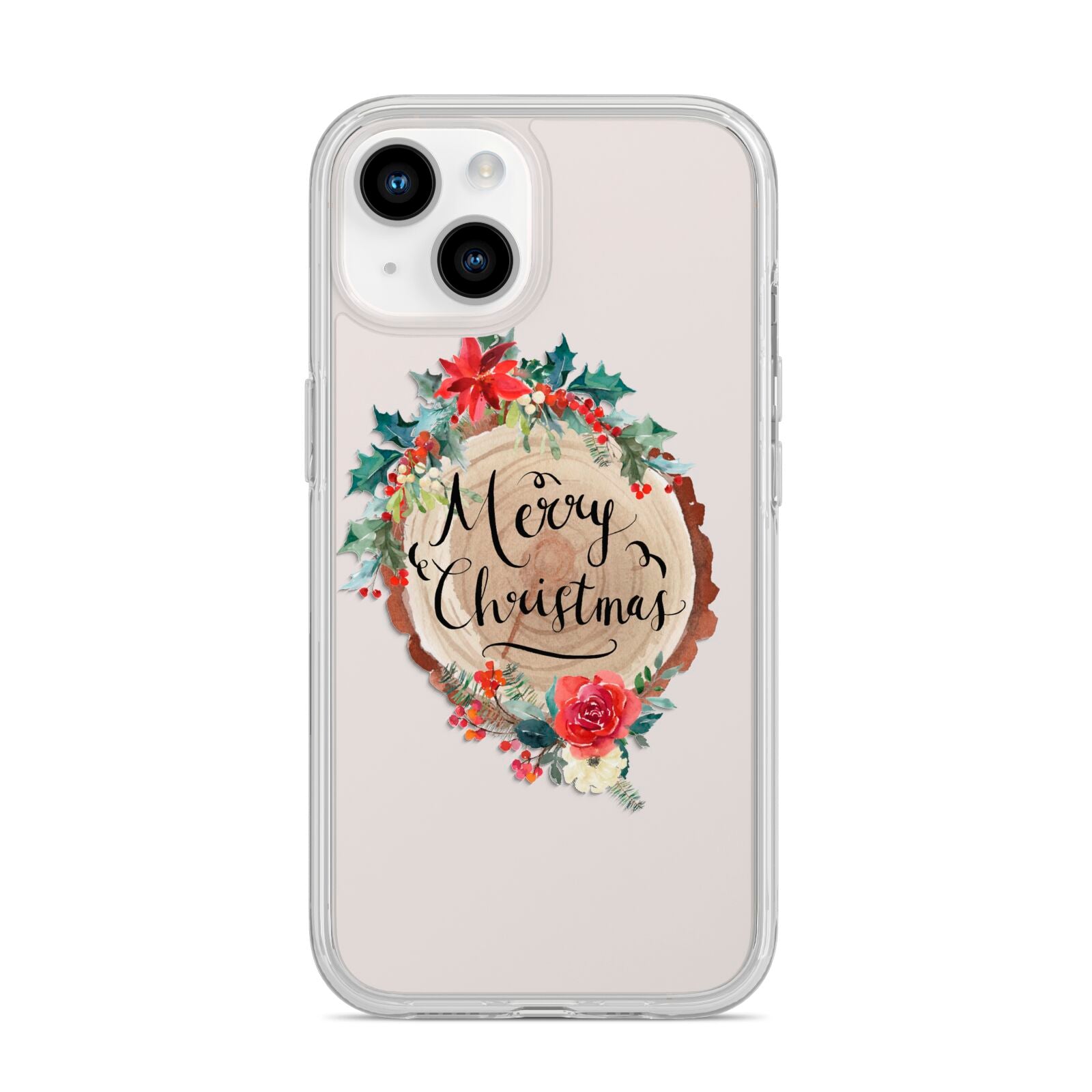 Merry Christmas Log Floral iPhone 14 Clear Tough Case Starlight