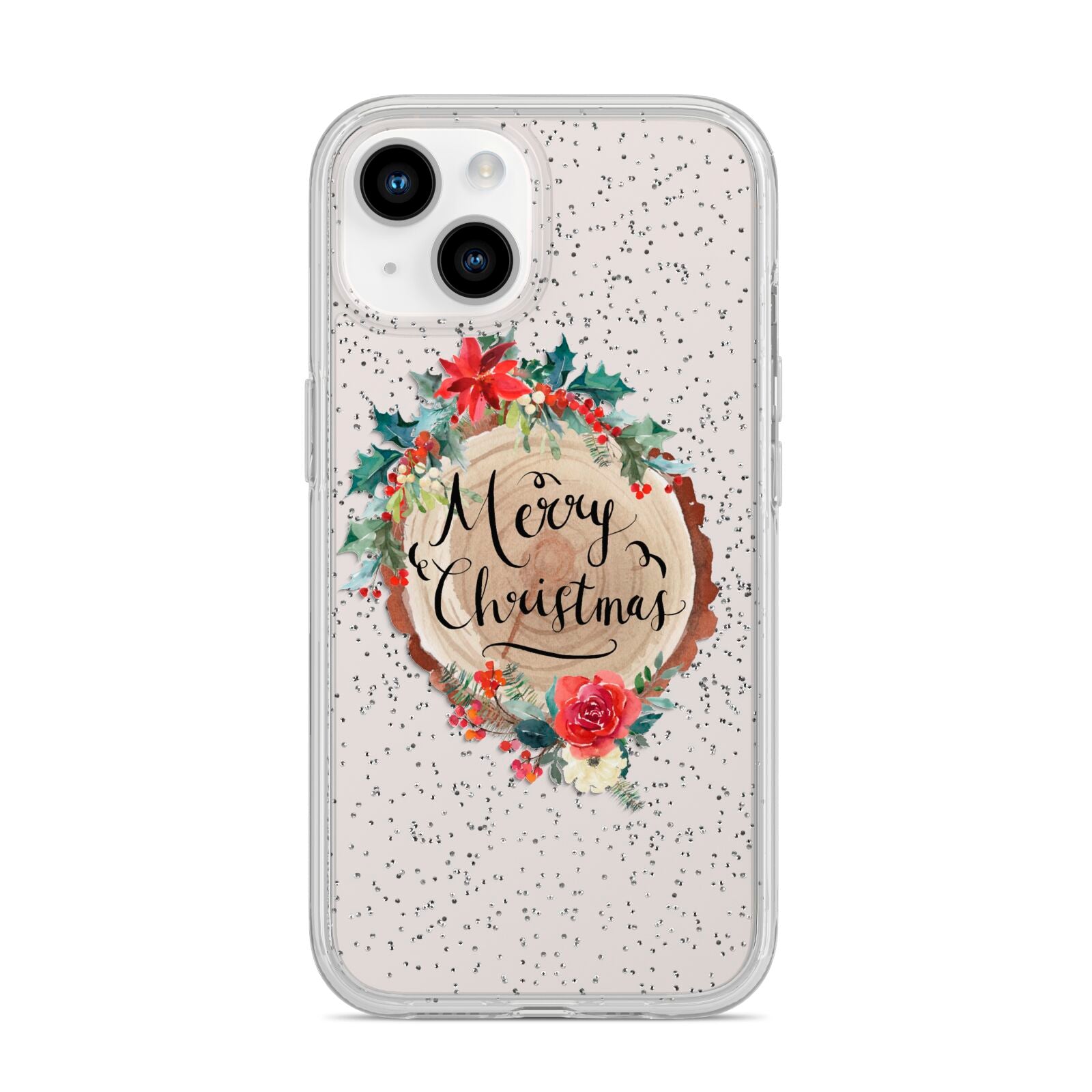 Merry Christmas Log Floral iPhone 14 Glitter Tough Case Starlight