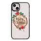Merry Christmas Log Floral iPhone 14 Plus Black Impact Case on Silver phone