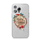 Merry Christmas Log Floral iPhone 14 Pro Max Glitter Tough Case Silver