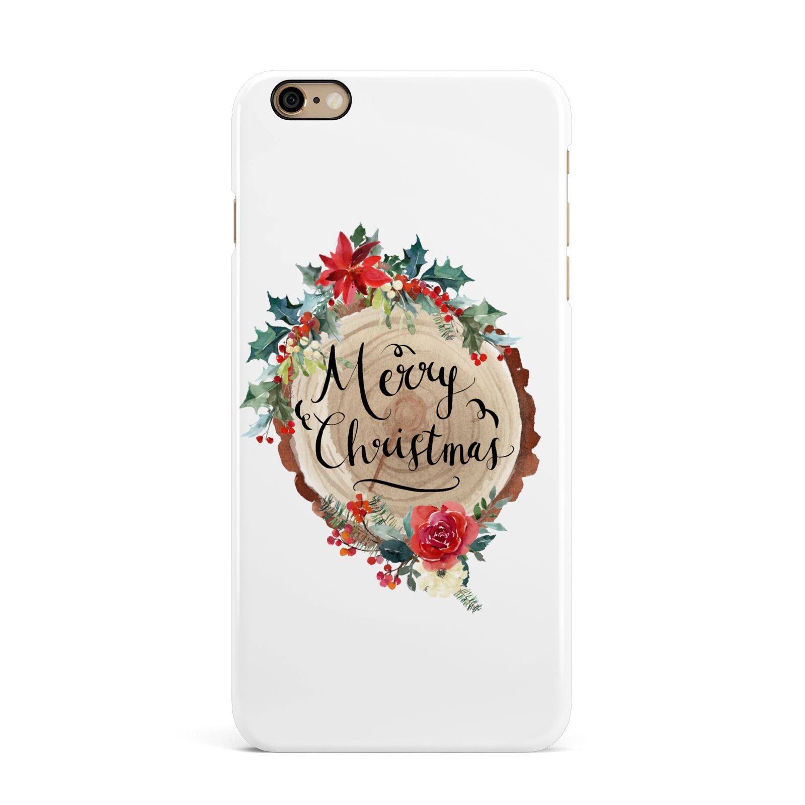 Merry Christmas Log Floral iPhone 6 Plus 3D Snap Case on Gold Phone