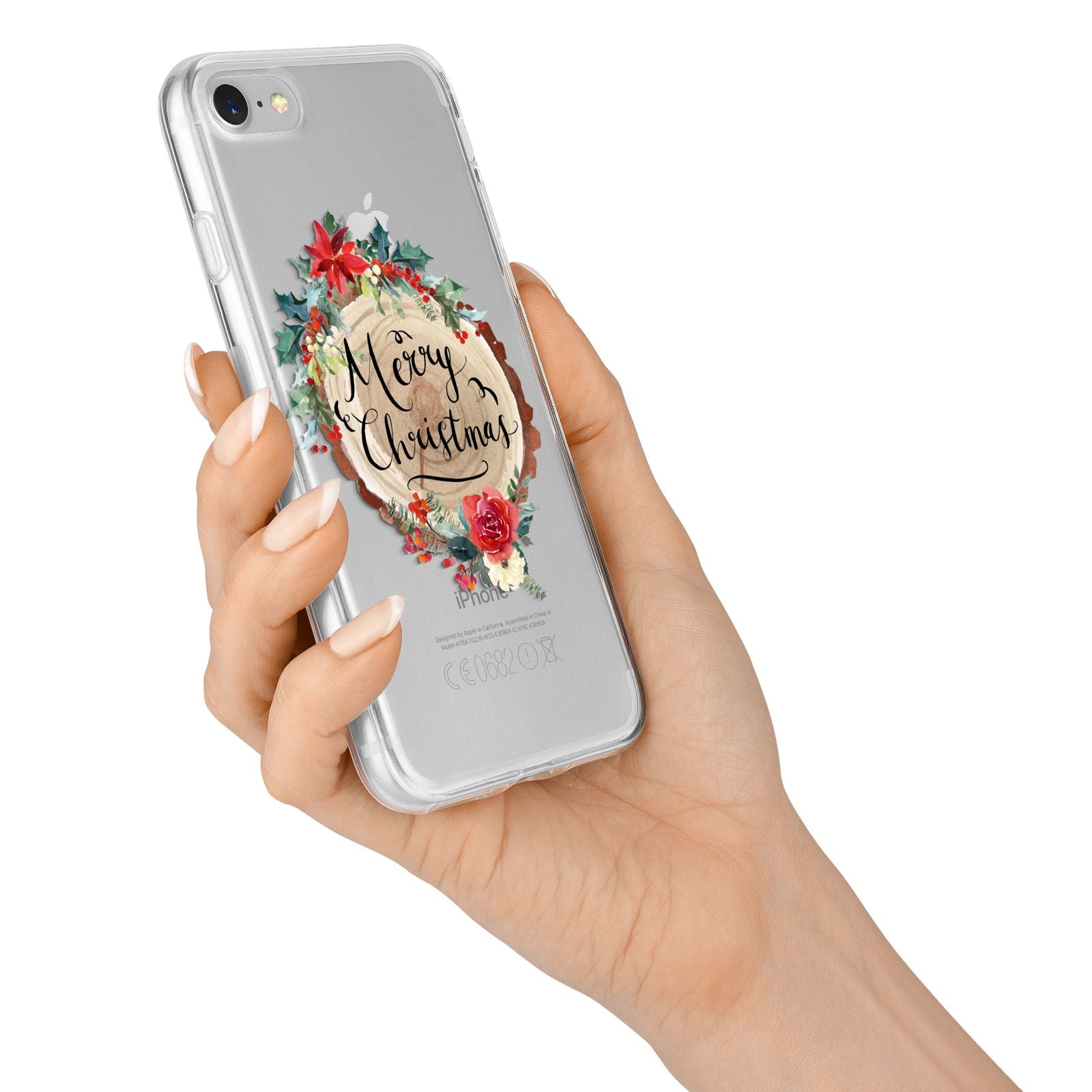 Merry Christmas Log Floral iPhone 7 Bumper Case on Silver iPhone Alternative Image