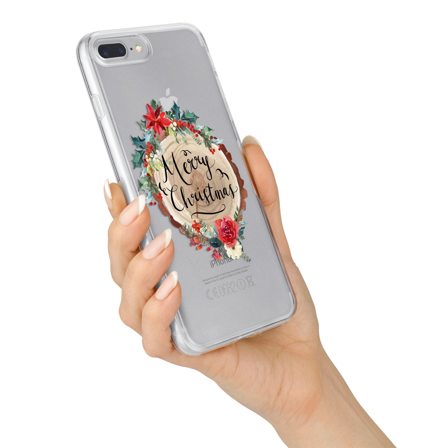 Merry Christmas Log Floral iPhone 7 Plus Bumper Case on Silver iPhone Alternative Image