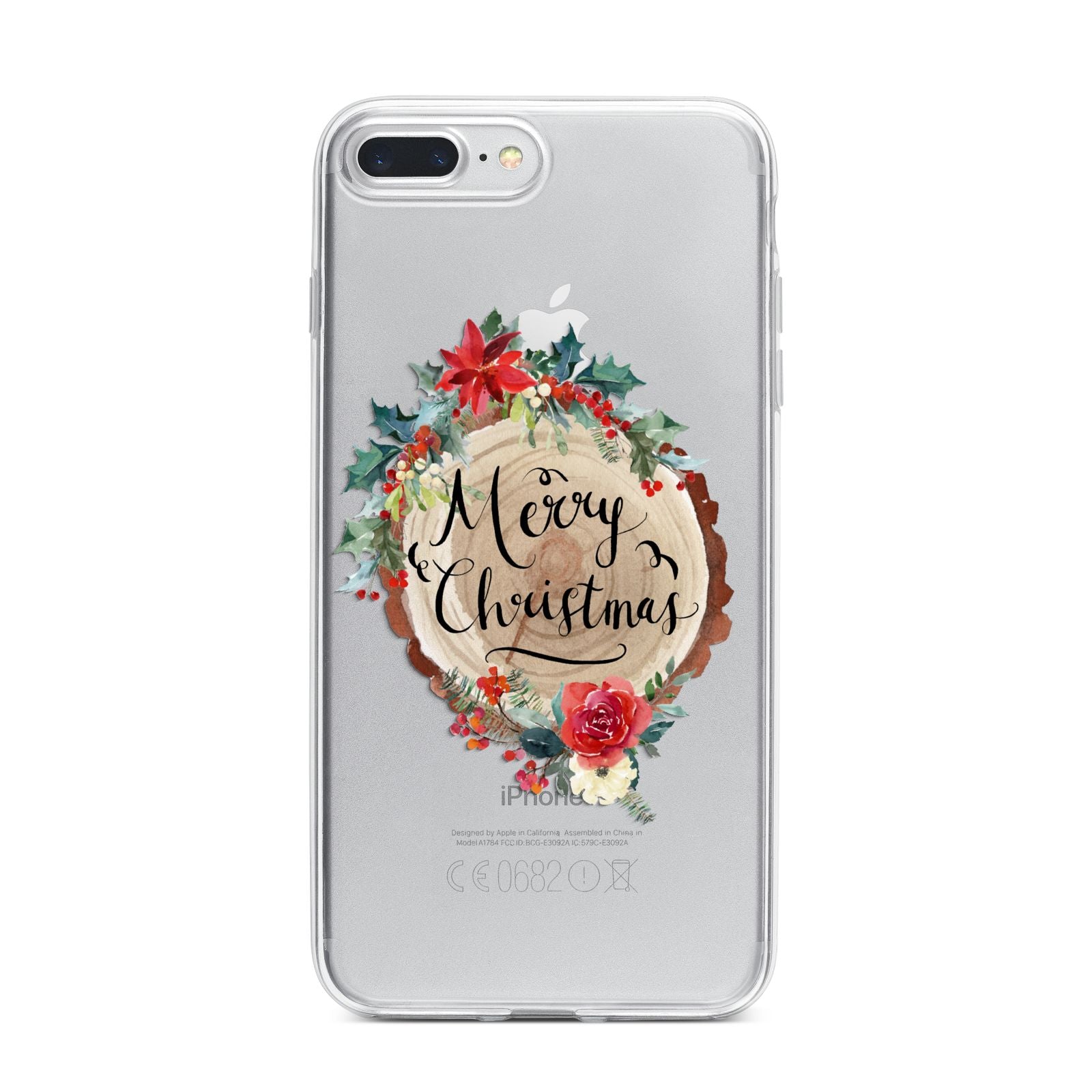 Merry Christmas Log Floral iPhone 7 Plus Bumper Case on Silver iPhone
