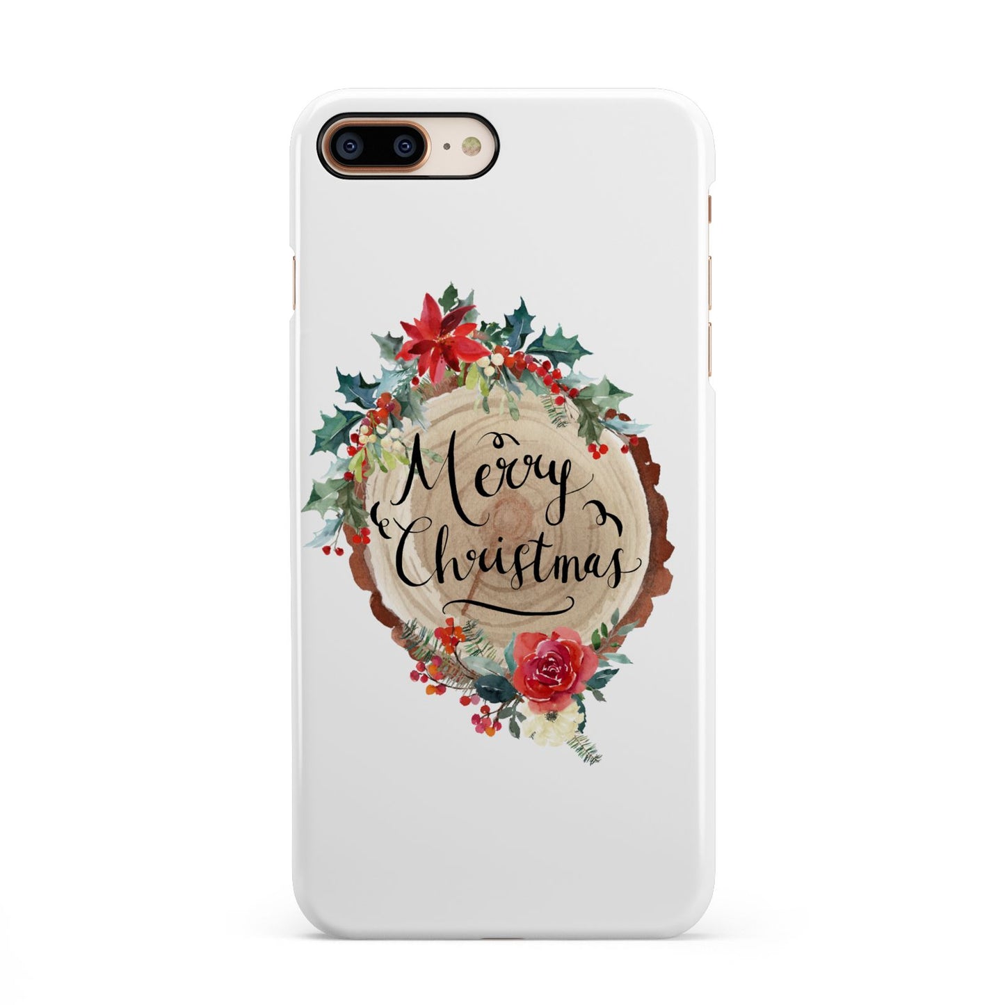 Merry Christmas Log Floral iPhone 8 Plus 3D Snap Case on Gold Phone