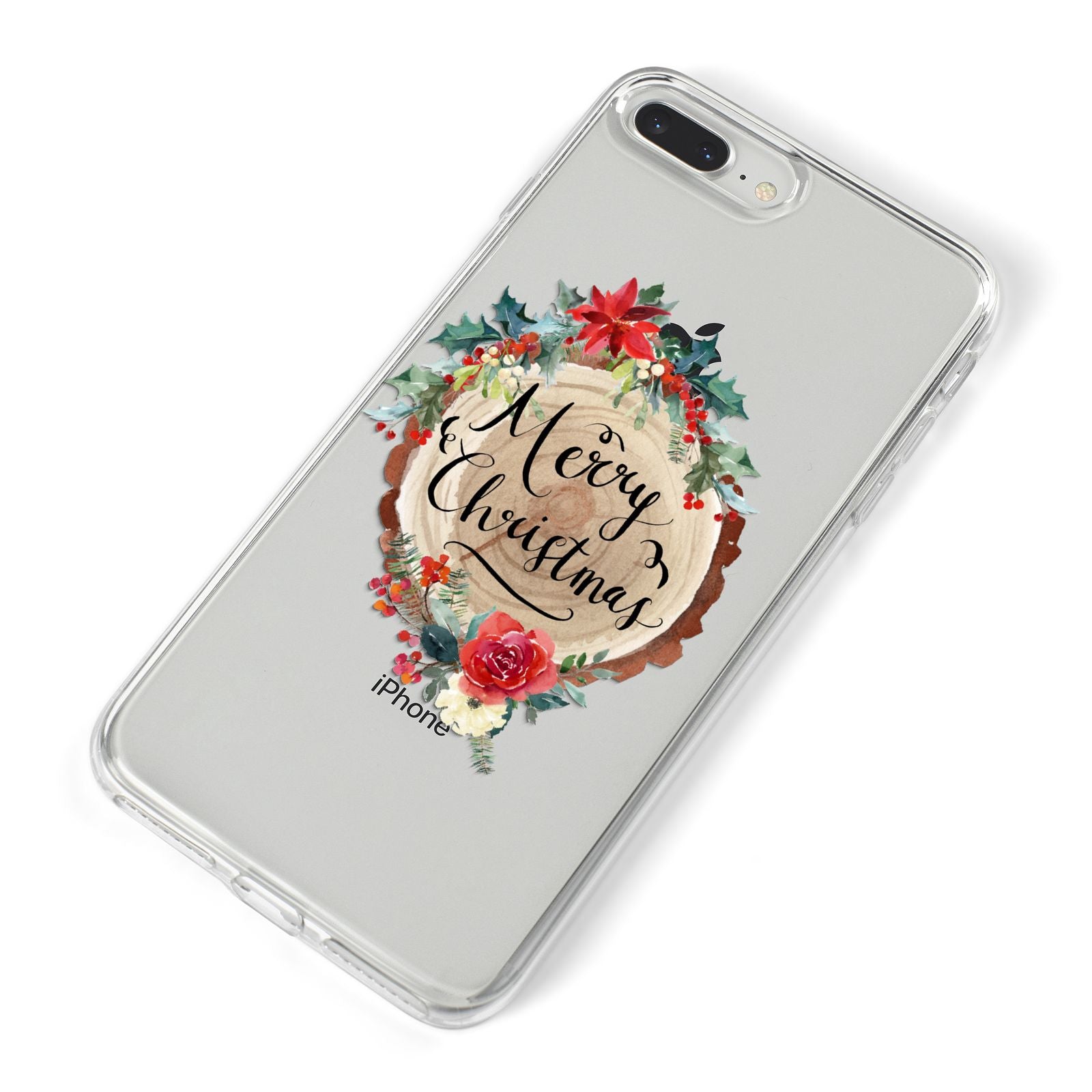 Merry Christmas Log Floral iPhone 8 Plus Bumper Case on Silver iPhone Alternative Image
