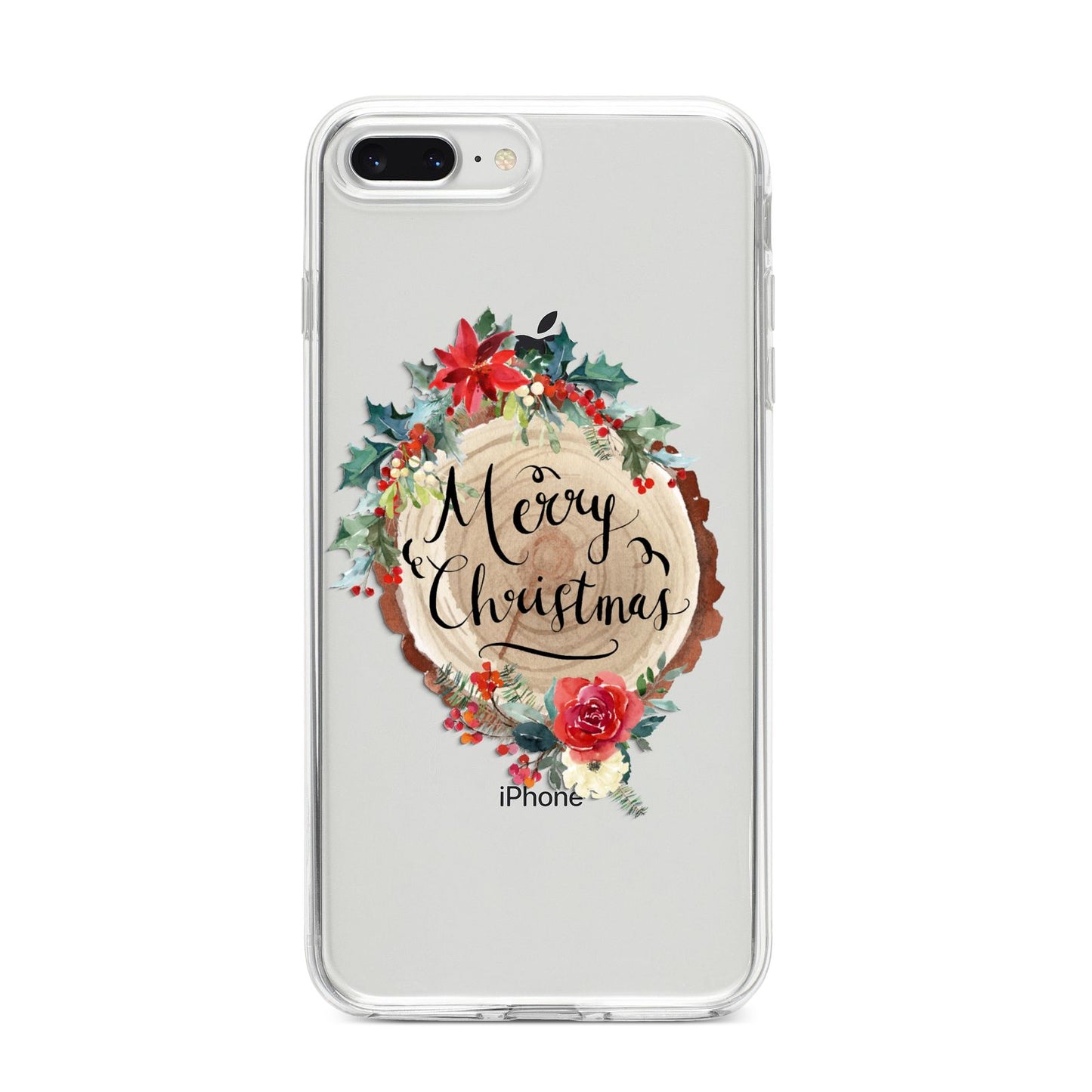 Merry Christmas Log Floral iPhone 8 Plus Bumper Case on Silver iPhone