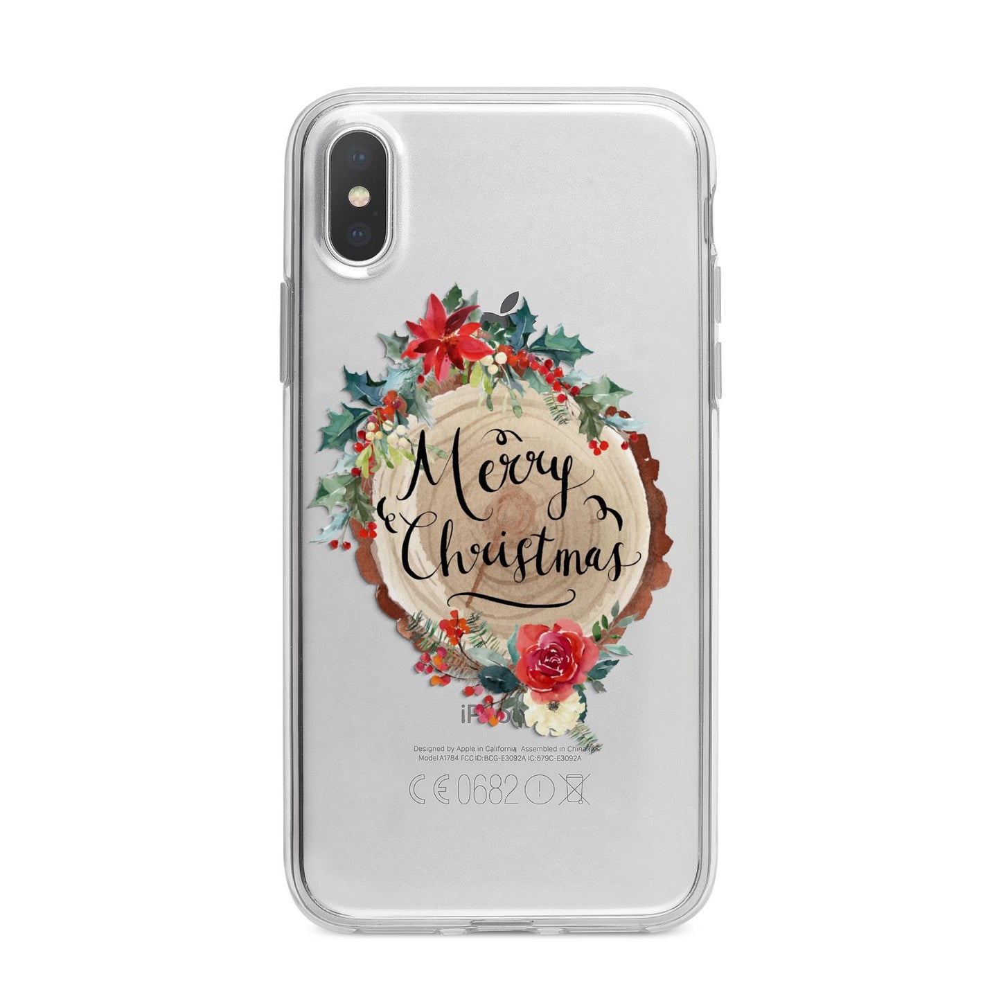 Merry Christmas Log Floral iPhone X Bumper Case on Silver iPhone Alternative Image 1