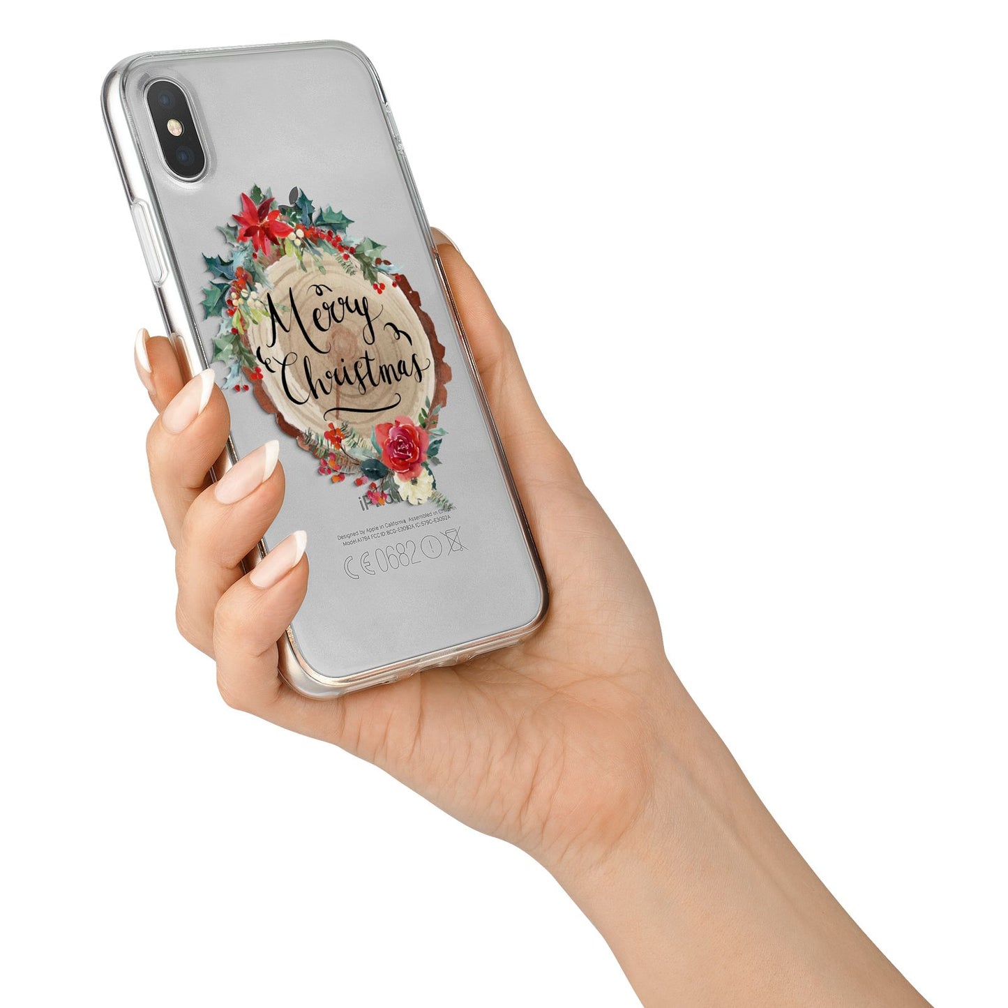 Merry Christmas Log Floral iPhone X Bumper Case on Silver iPhone Alternative Image 2