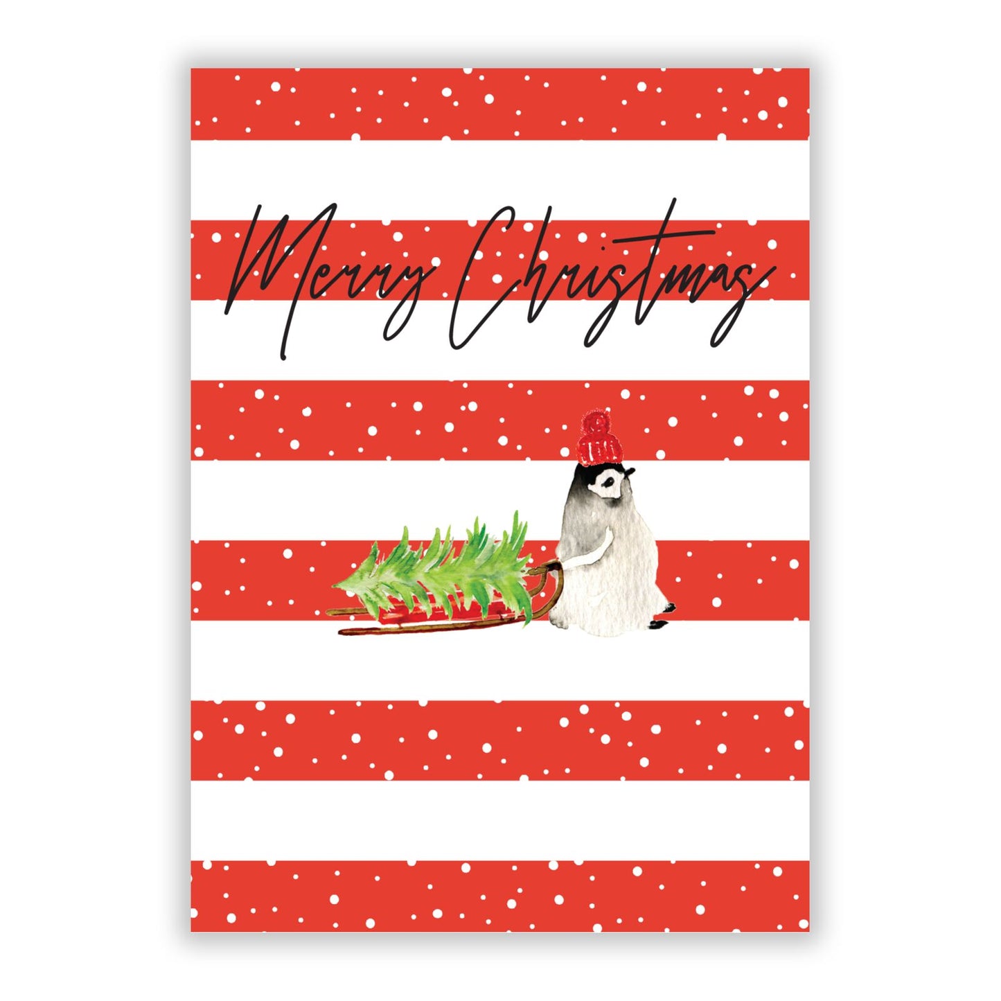 Merry Christmas Penguin A5 Flat Greetings Card