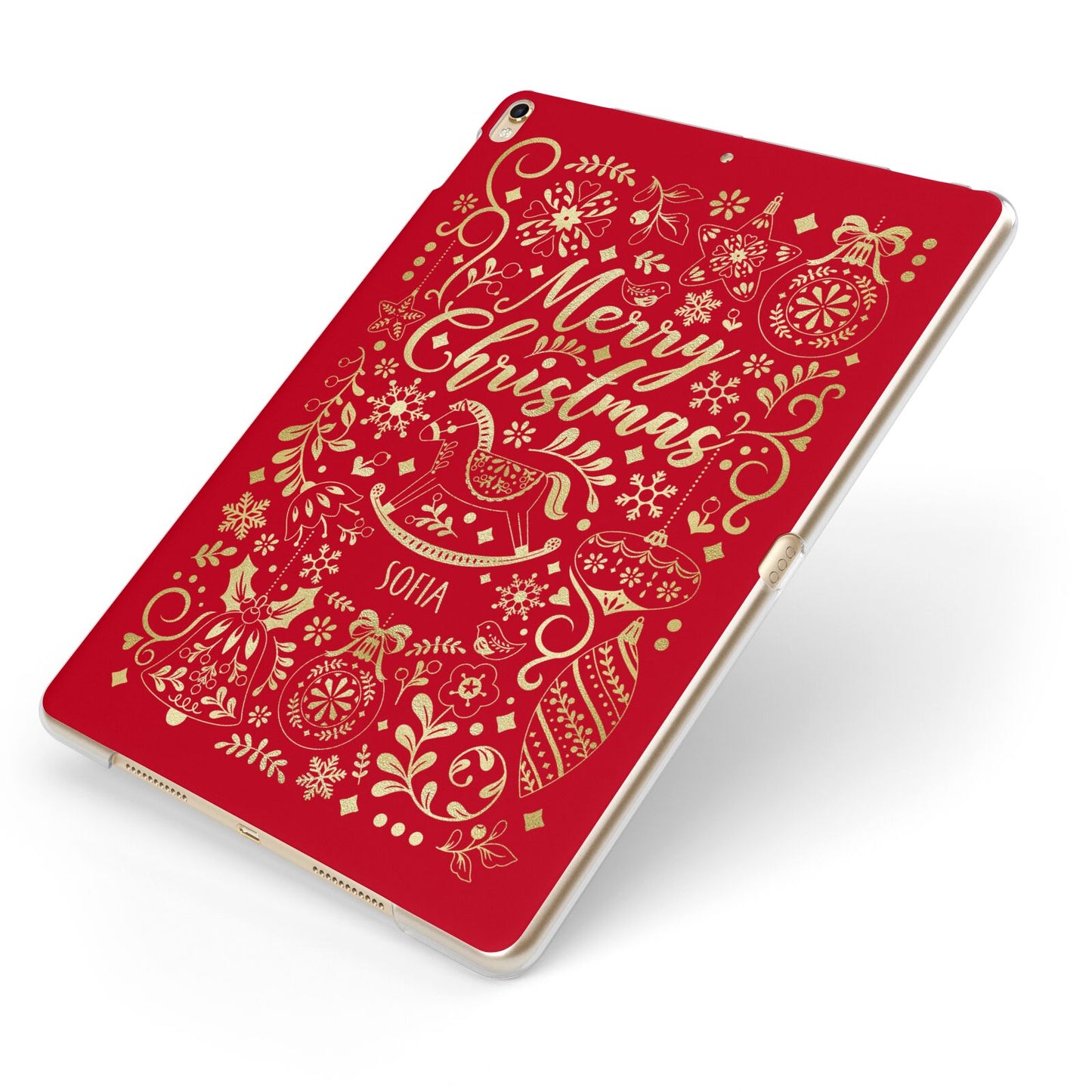 Merry Christmas Personalised Apple iPad Case on Gold iPad Side View