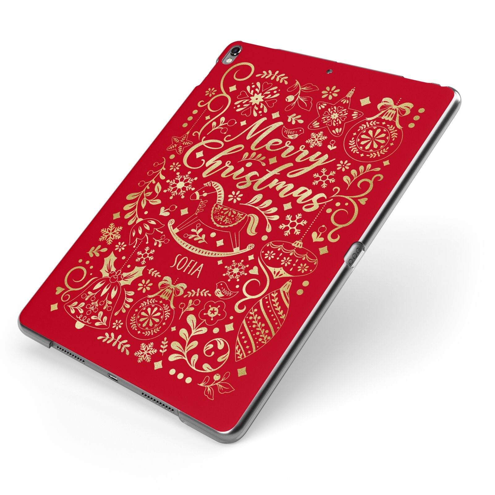 Merry Christmas Personalised Apple iPad Case on Grey iPad Side View