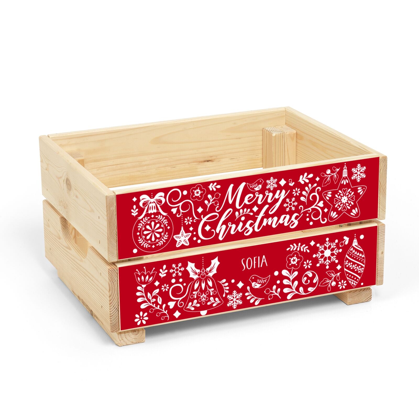 Merry Christmas Personalised Christmas Eve Crate Box Side Angle