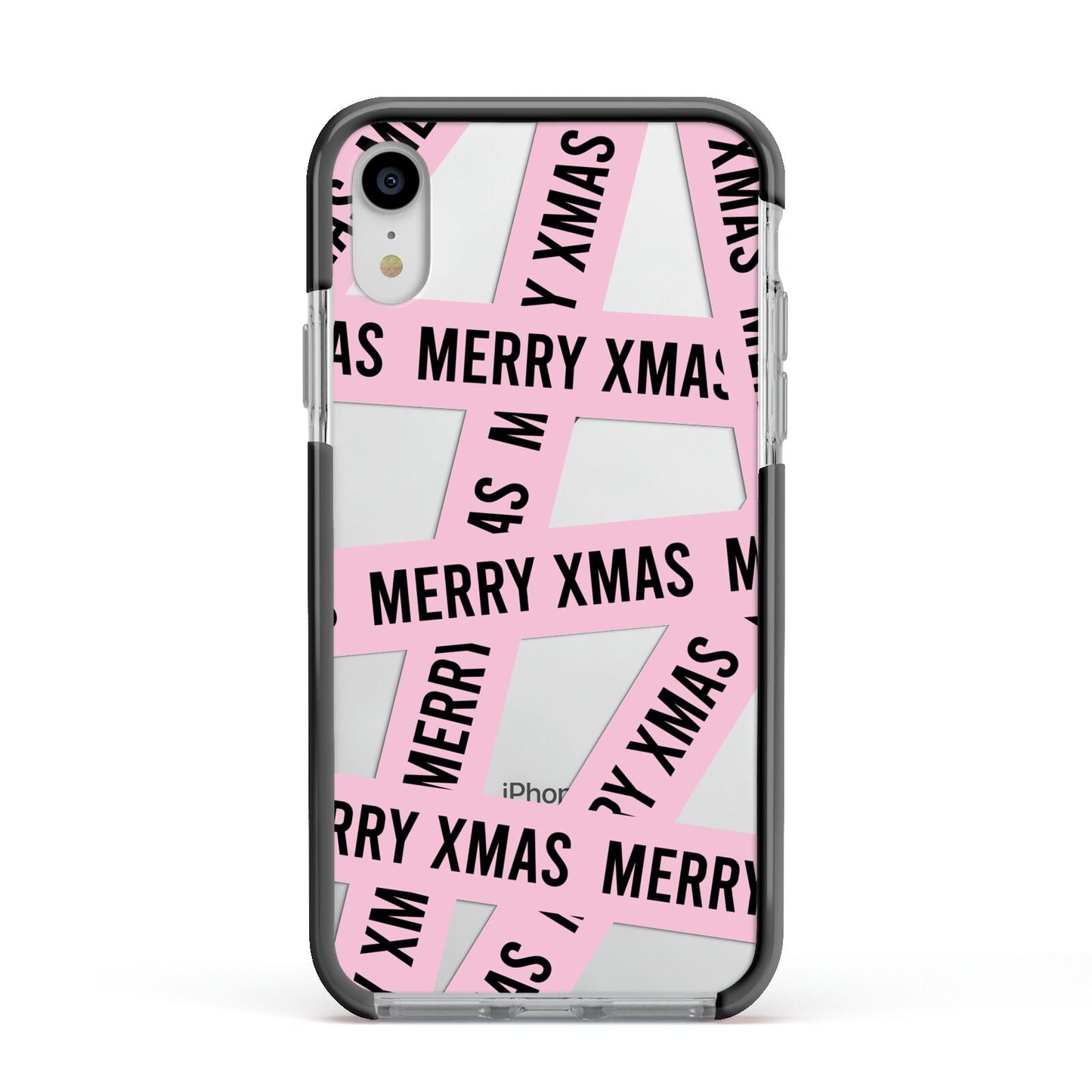 Merry Christmas Tape Apple iPhone XR Impact Case Black Edge on Silver Phone